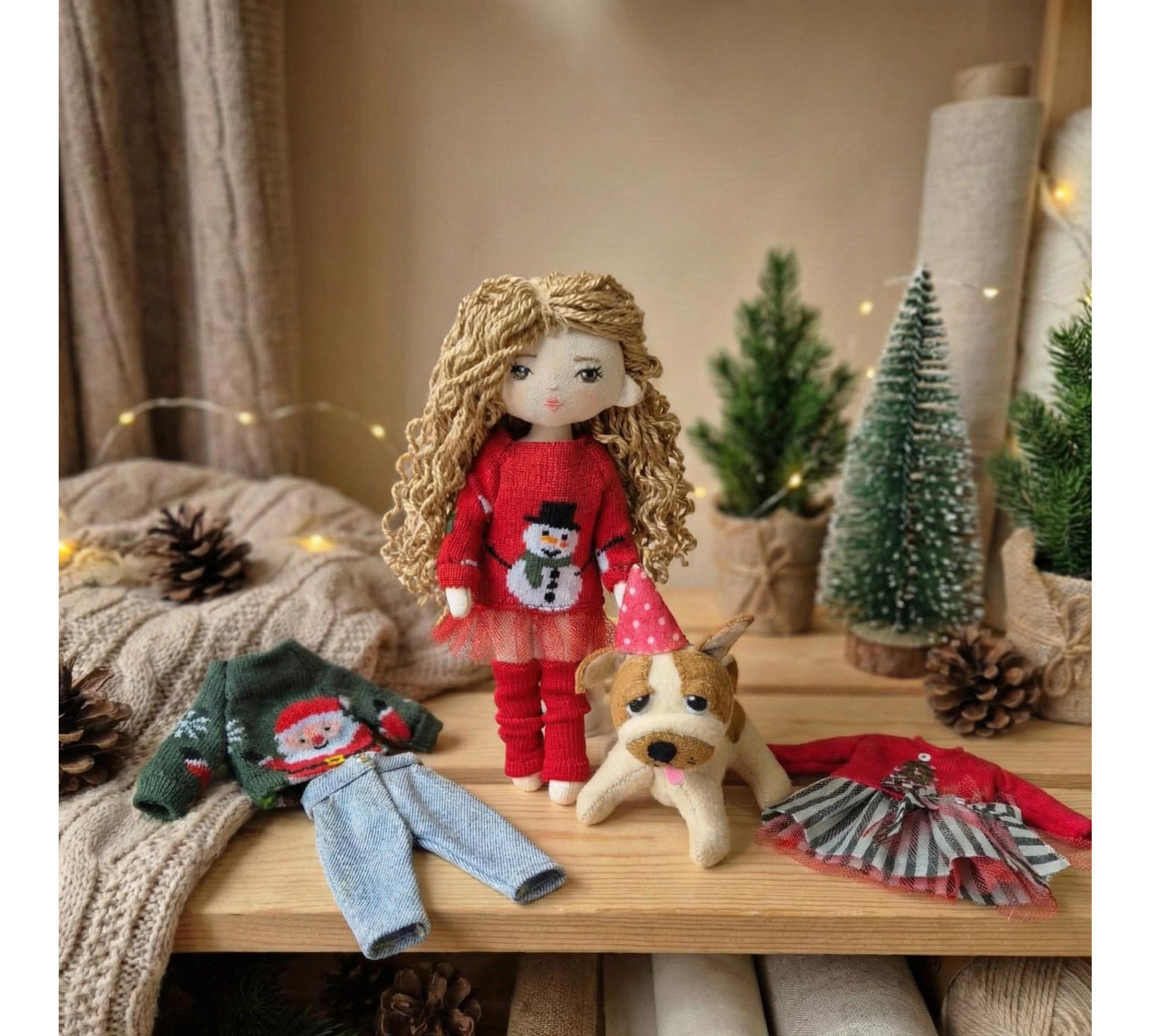 Travel Dollhouse Sewing Pattern PDF – Soft Case with Doll, Outfits and Dog