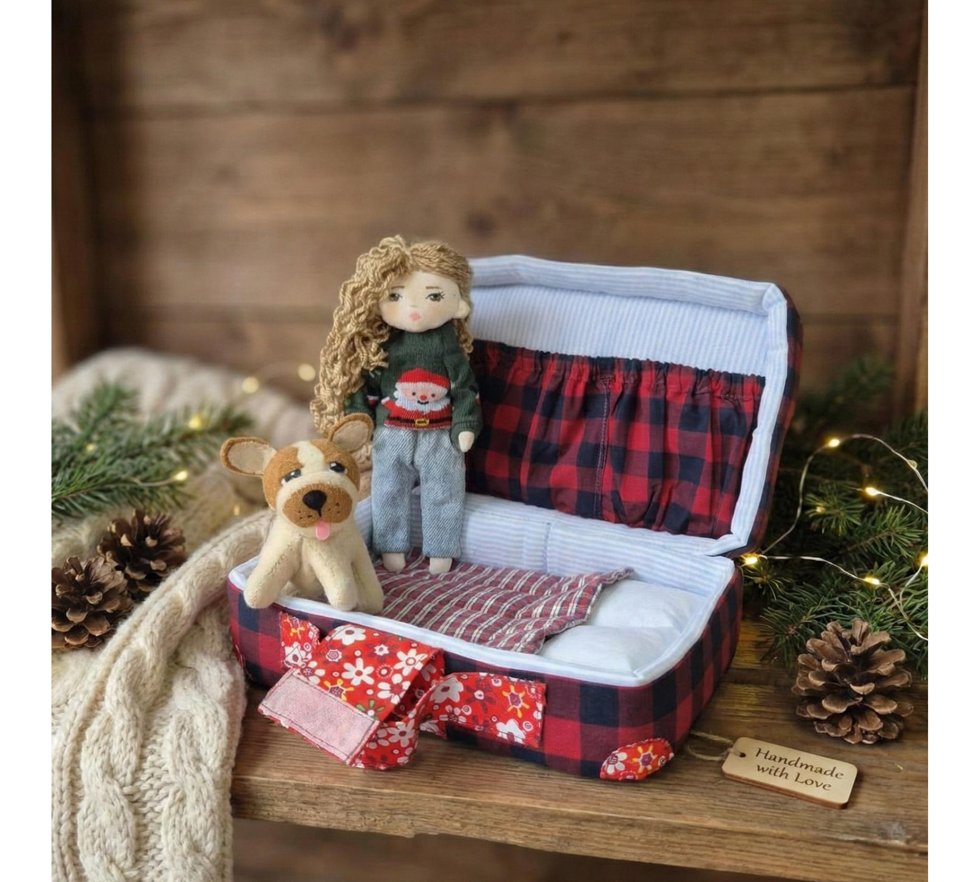 Travel Dollhouse Sewing Pattern PDF – Soft Case with Doll, Outfits and Dog