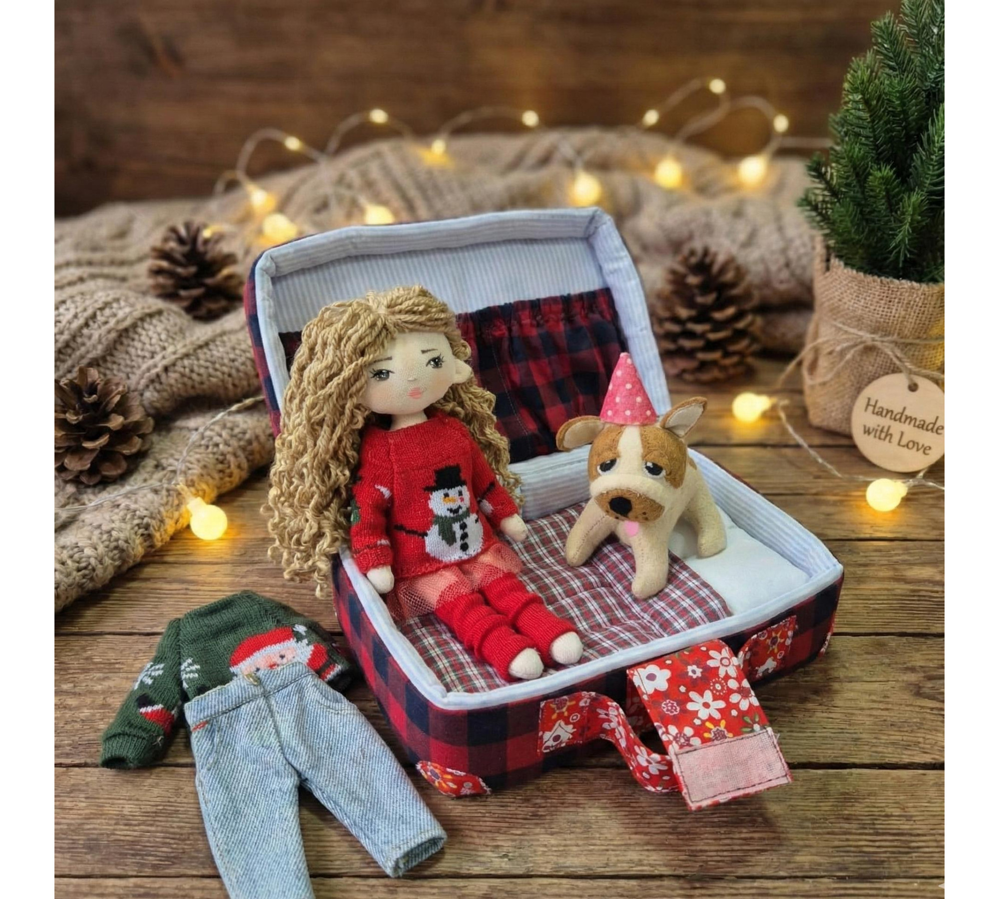 Travel Dollhouse Sewing Pattern PDF – Soft Case with Doll, Outfits and Dog