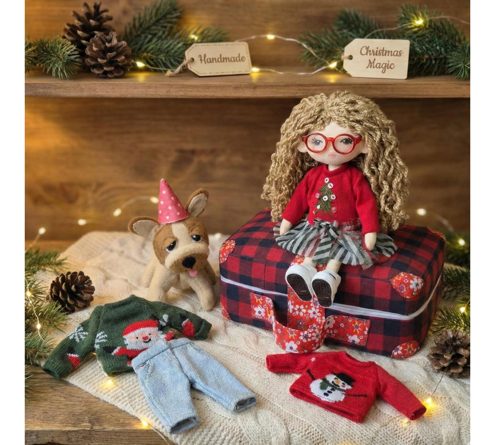 Travel Dollhouse Sewing Pattern PDF – Soft Case with Doll, Outfits and Dog