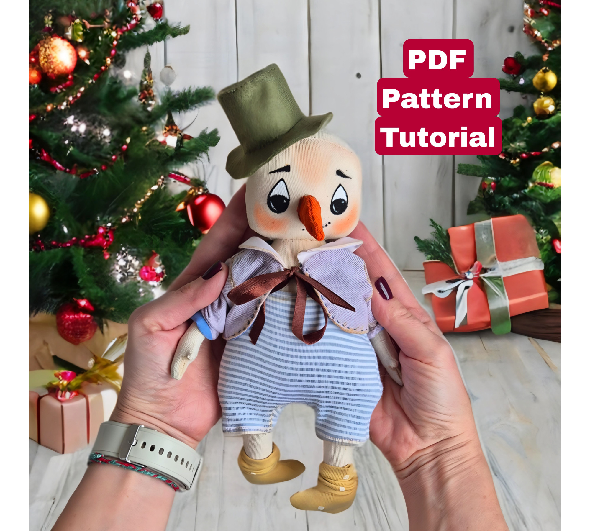 Christmas Snowman Sewing Pattern: 10 Inch Fabric Doll PDF