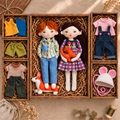 Cloth Doll Sewing Pattern PDF – Boy & Girl with Clothes, Corgi and Cat Cloth Doll Sewing Pattern PDF – Boy & Girl with Clothes, Corgi and Cat