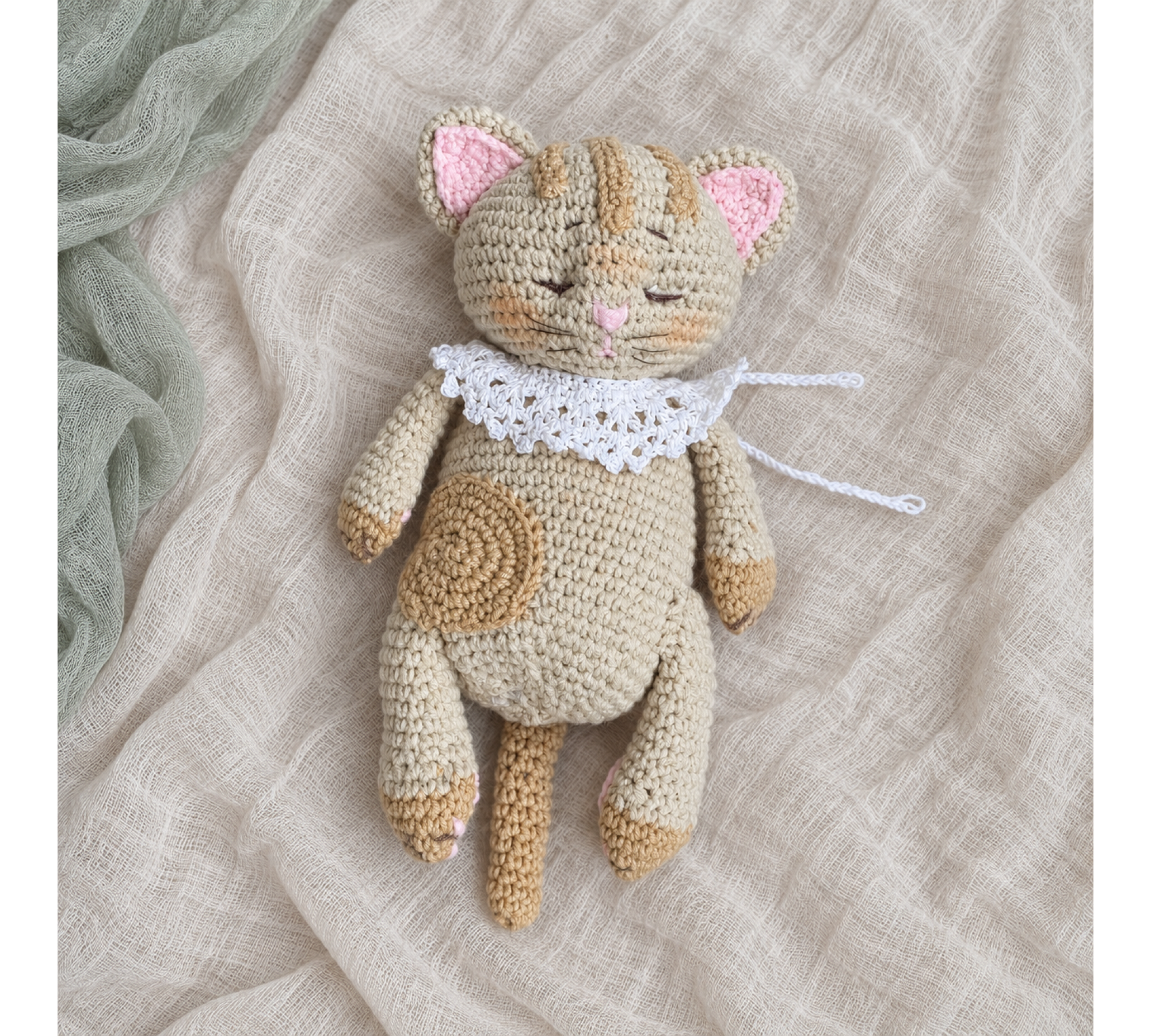 Crochet Amigurumi Cat Pattern PDF – Sleepy Kitten with Basket and Blanket