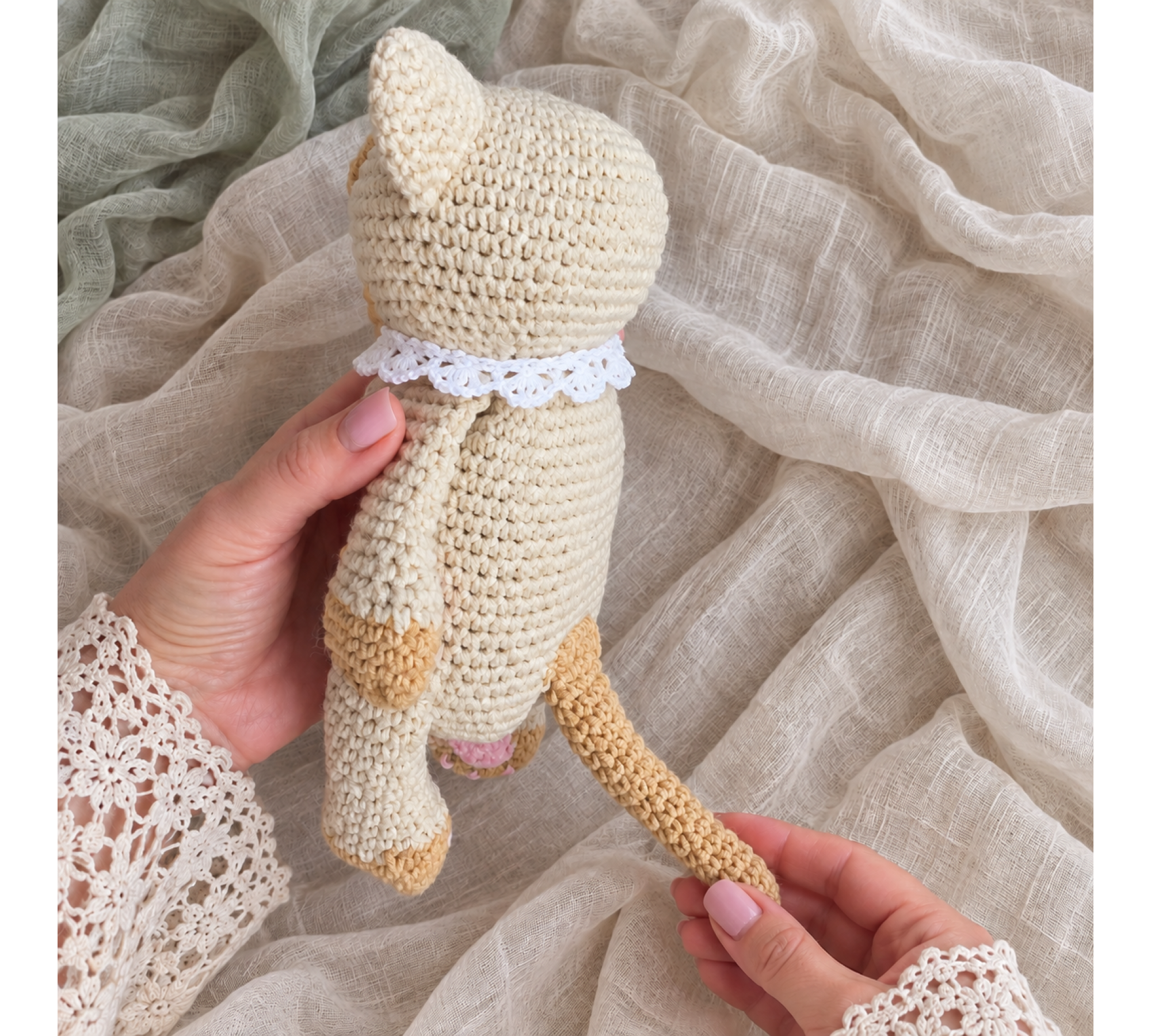 Crochet Amigurumi Cat Pattern PDF – Sleepy Kitten with Basket and Blanket
