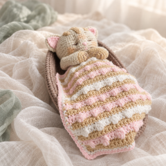 Crochet Amigurumi Cat Pattern PDF – Sleepy Kitten with Basket and Blanket