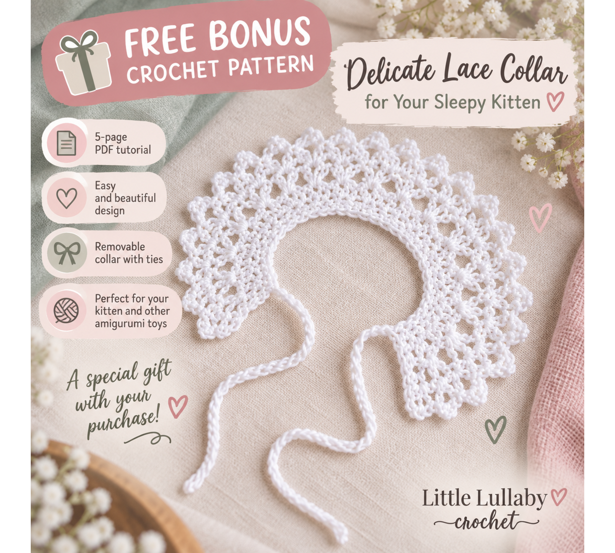 Crochet Amigurumi Cat Pattern PDF – Sleepy Kitten with Basket and Blanket