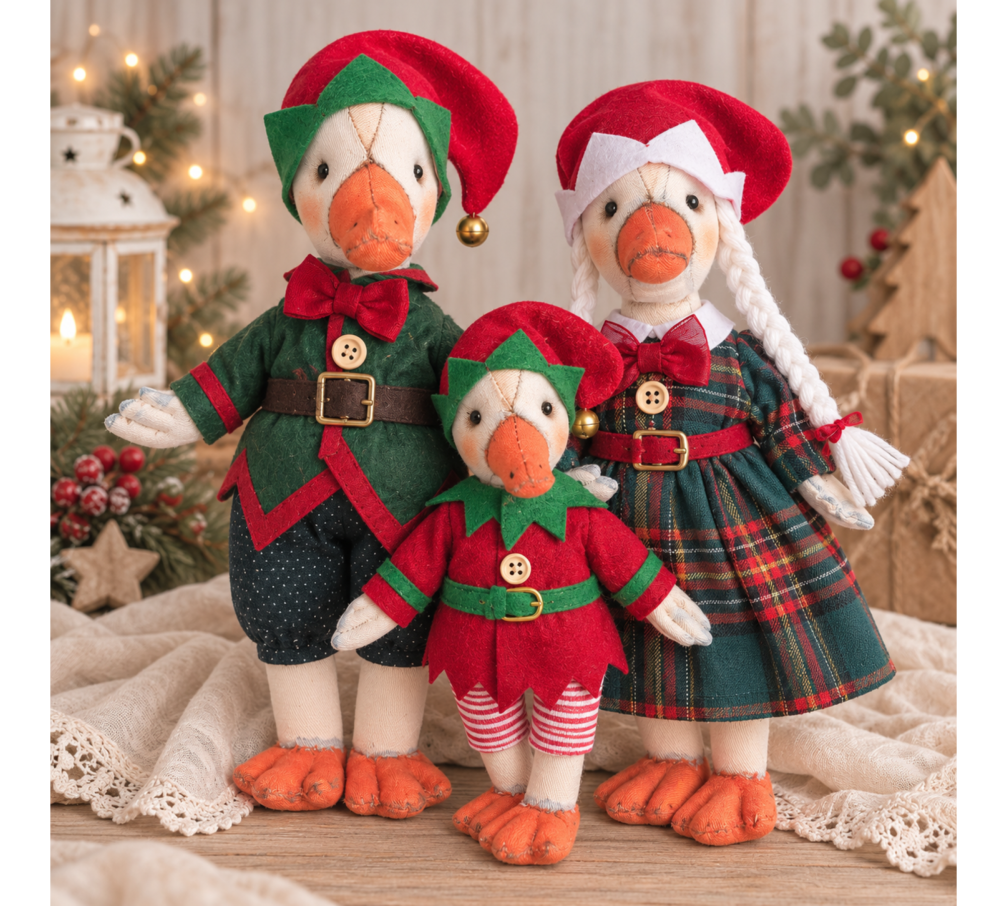Christmas Goose Sewing Pattern PDF – Goose Family with Elf Clothes