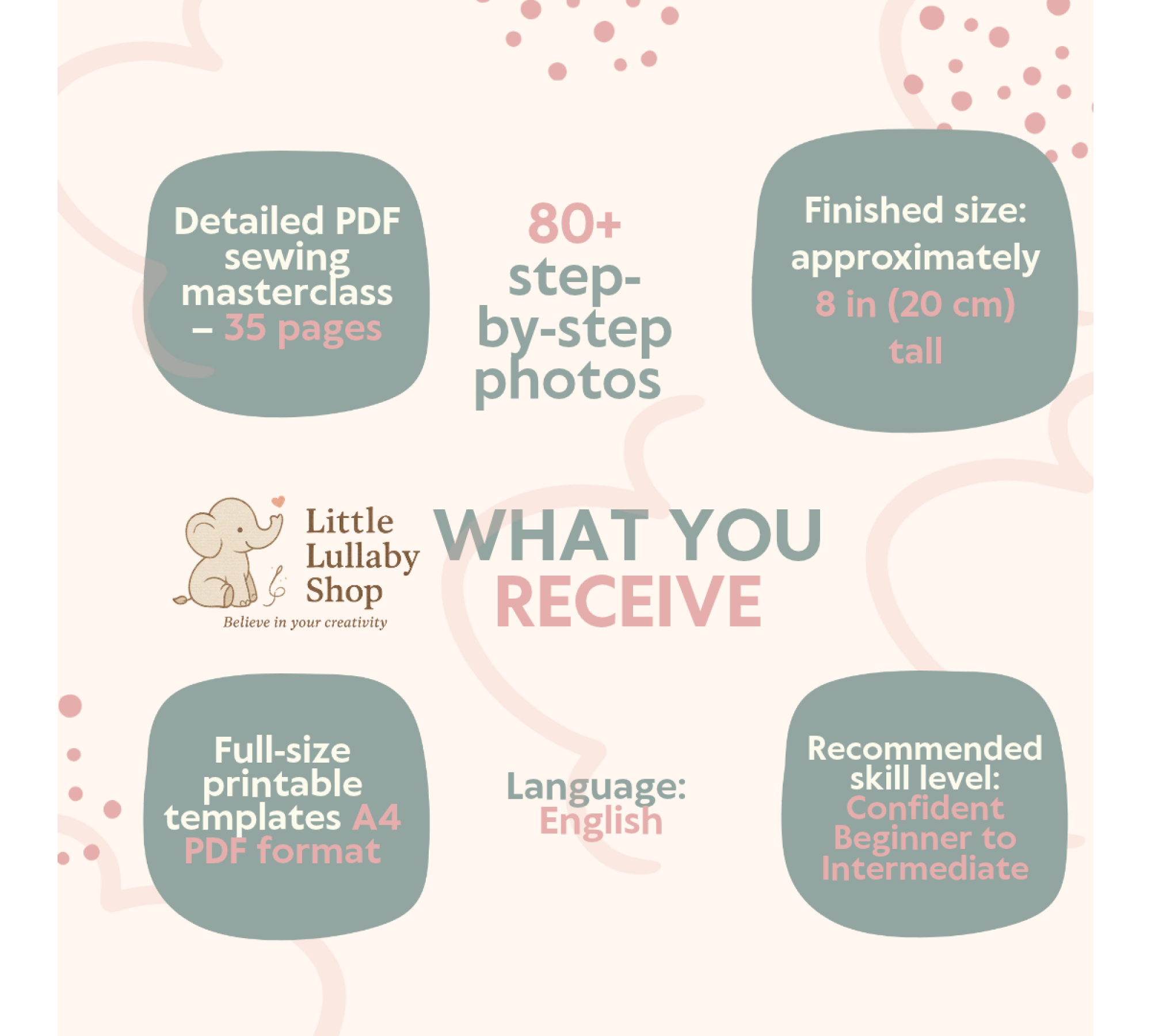 Llama Sewing Pattern PDF – 8 Inch Ballerina Stuffed Animal Doll with Clothes