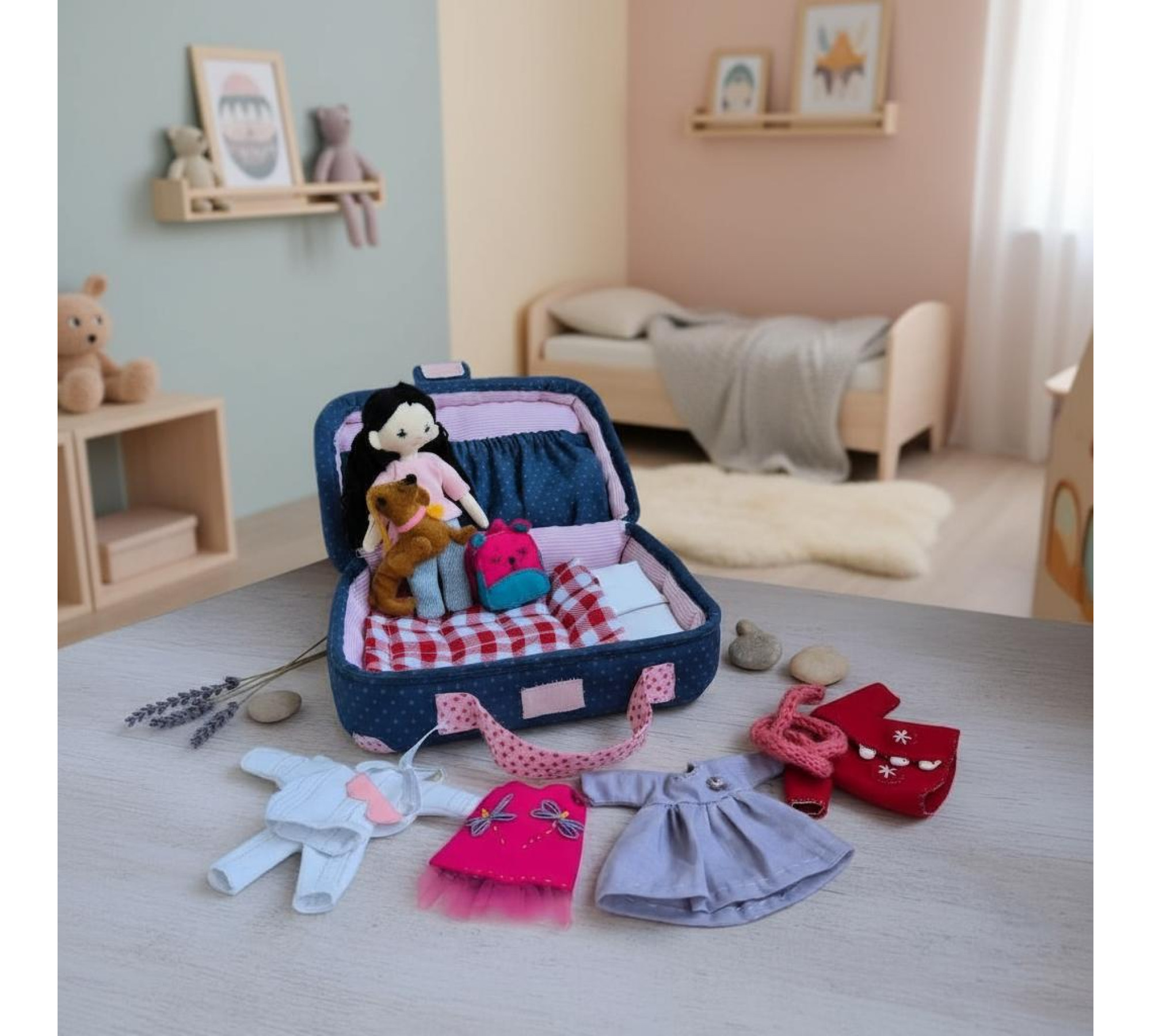 Mini Travel Dollhouse Sewing Pattern PDF – Doll, Clothes and Accessories Set