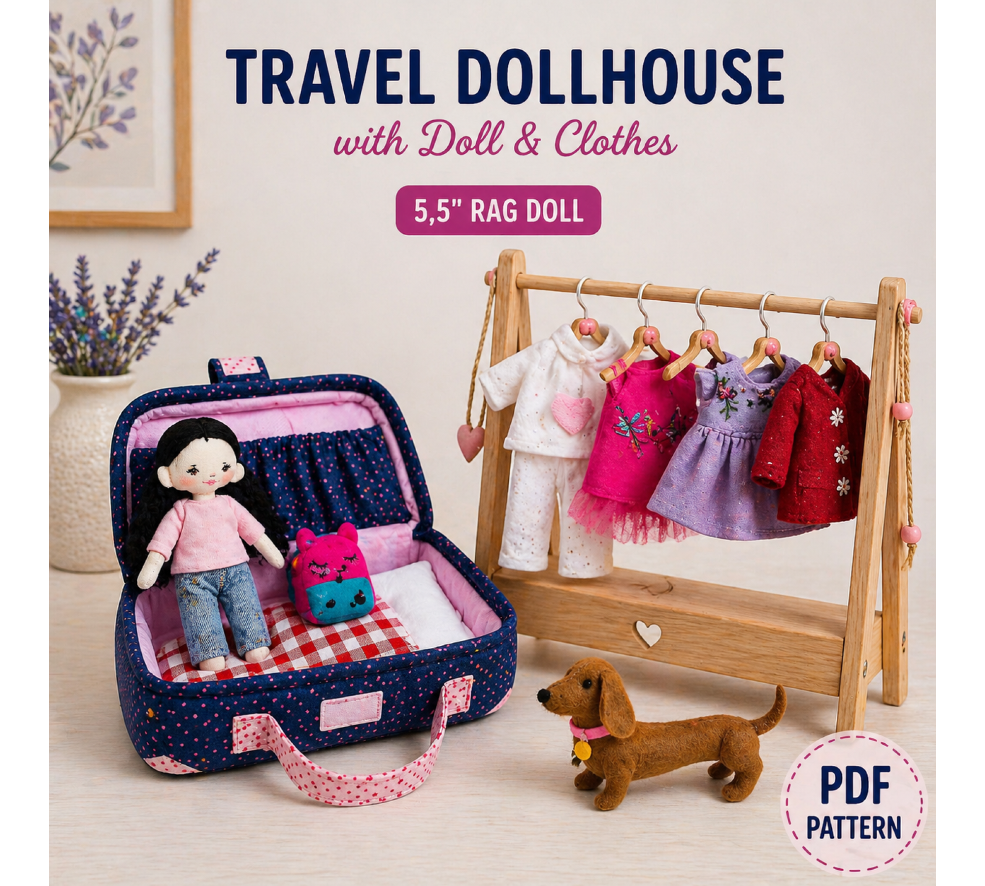 Mini Travel Dollhouse Sewing Pattern PDF – Doll, Clothes and Accessories Set Mini Travel Dollhouse Sewing Pattern PDF – Doll, Clothes and Accessories Set