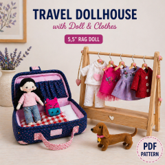 Mini Travel Dollhouse Sewing Pattern PDF – Doll, Clothes, Backpack and Dog Set