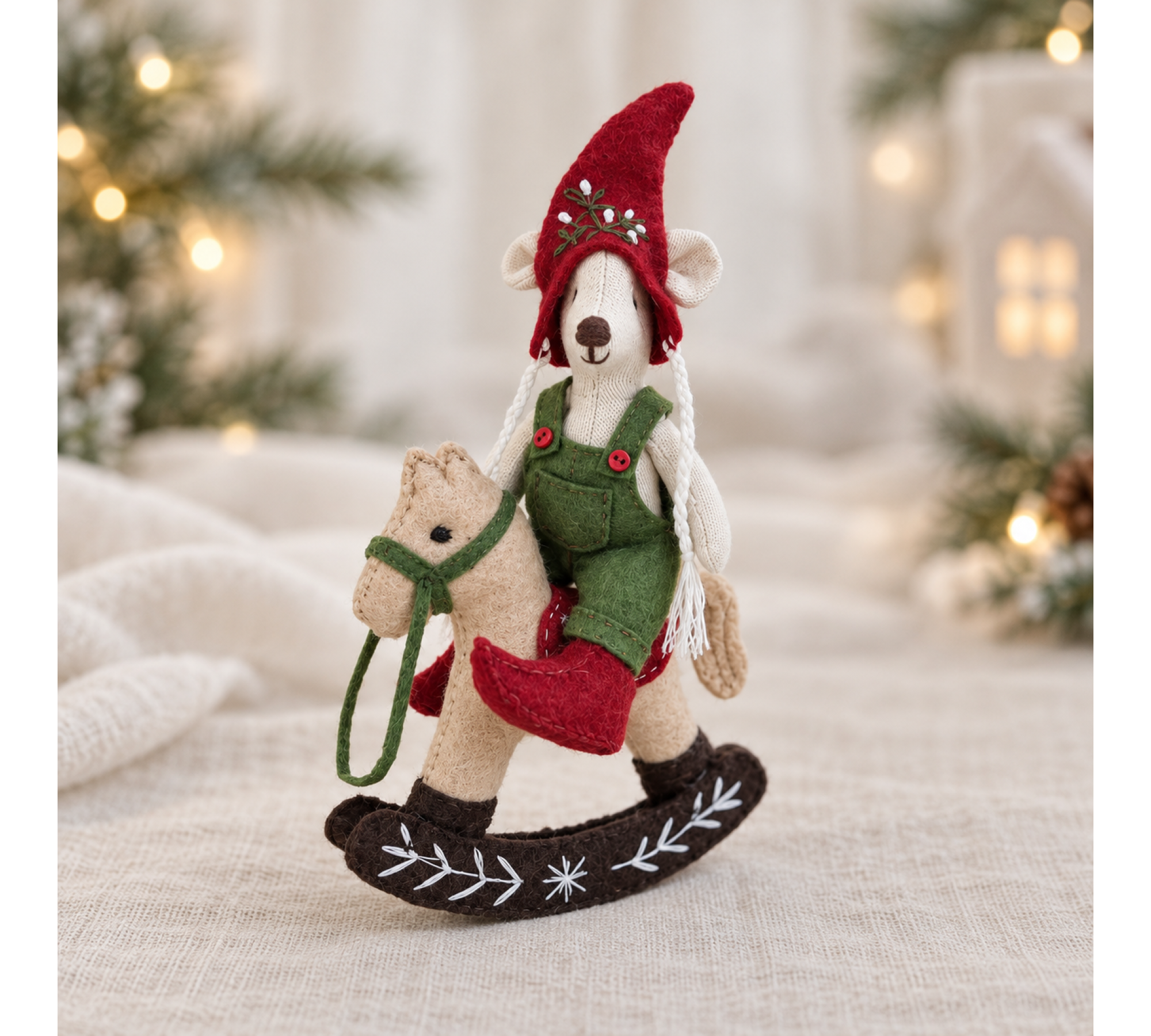 Christmas Mouse Family Sewing Pattern PDF – Retro Outfits & Felt Rocking Horse