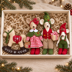 Christmas Mouse Family Sewing Pattern PDF – Retro Outfits & Felt Rocking Horse