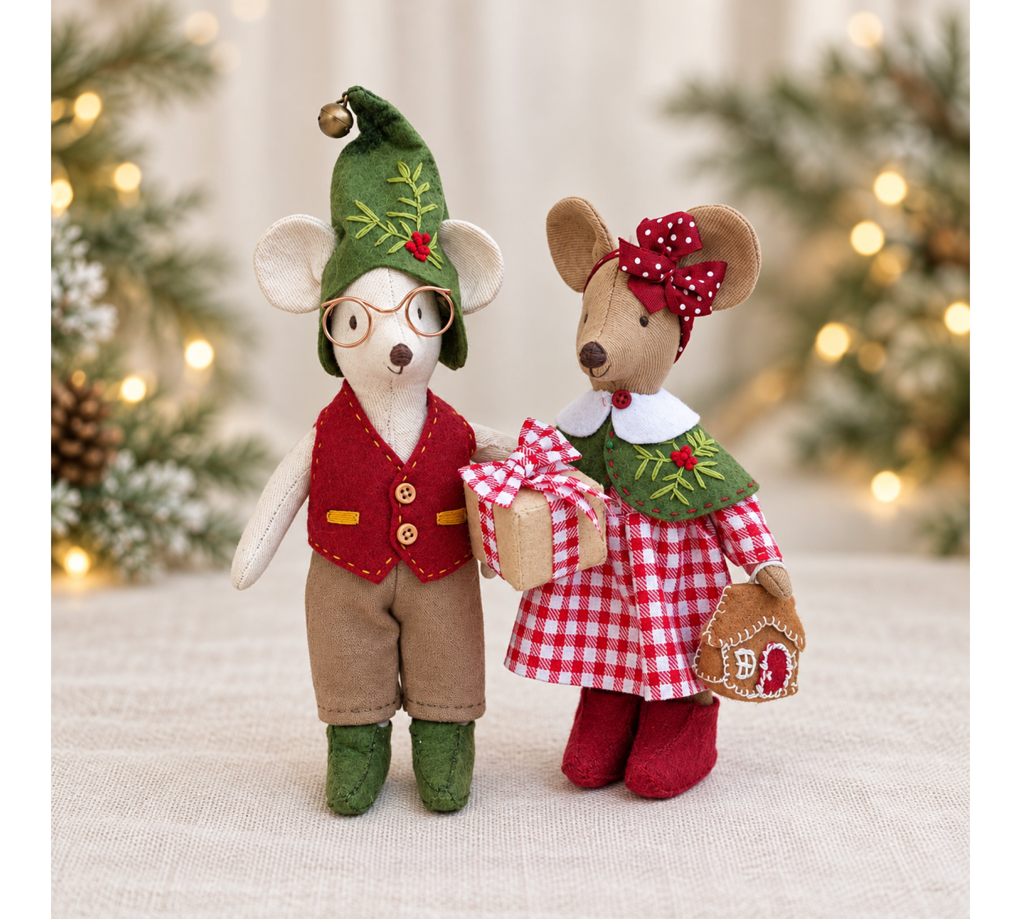 Christmas Mouse Family Sewing Pattern PDF – Retro Outfits & Felt Rocking Horse