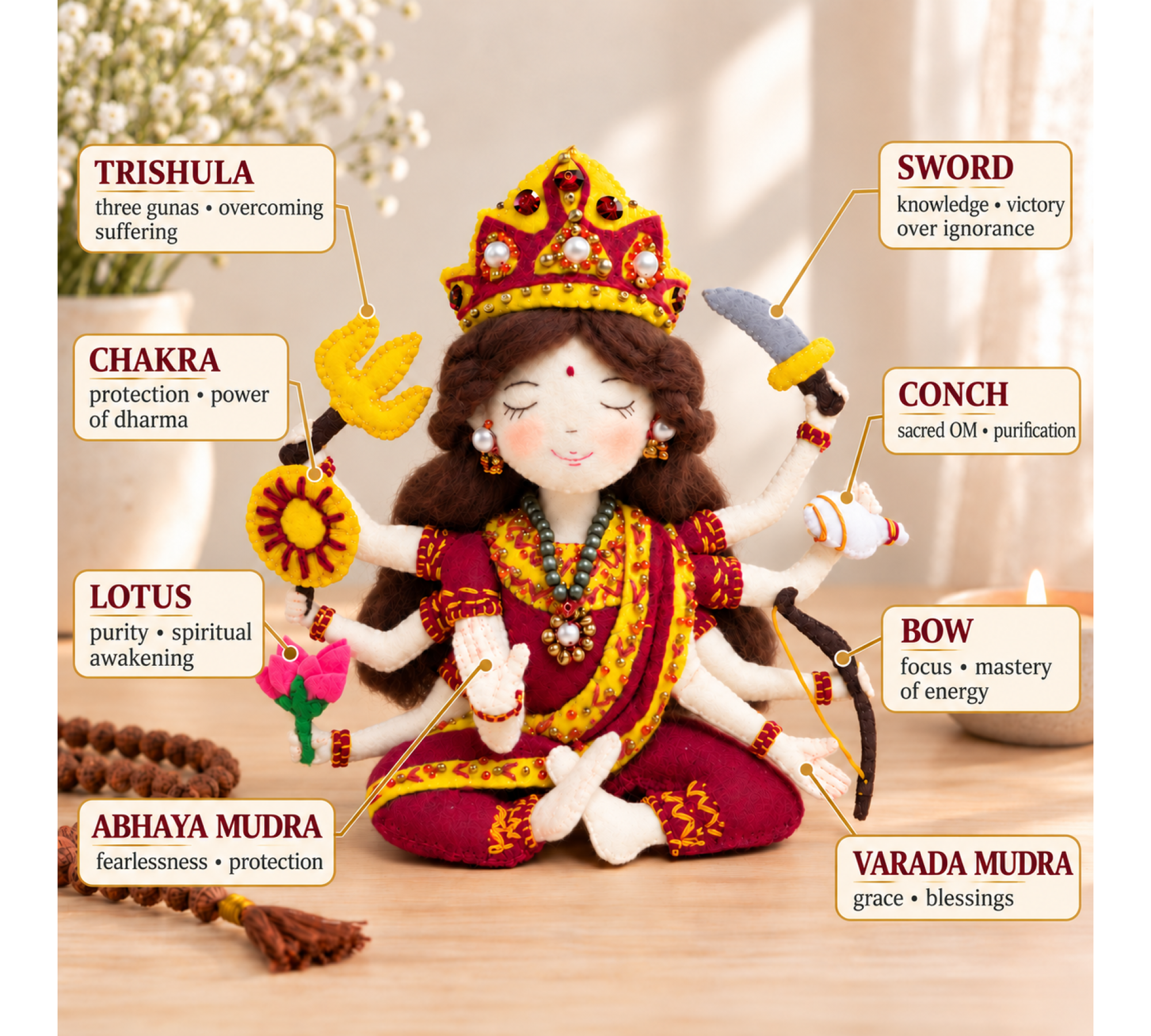 Goddess Durga Felt Doll Sewing Pattern PDF – 7 Inch Hindu Murti