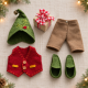 Christmas Doll Clothes Sewing Pattern PDF – 3 Retro Elf Outfits & Felt Rocking Horse