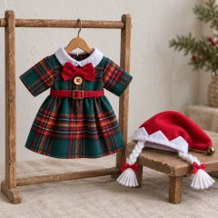 Christmas Girl Elf Outfit Sewing Pattern PDF – Plaid Dress, Belt & Braided Hat