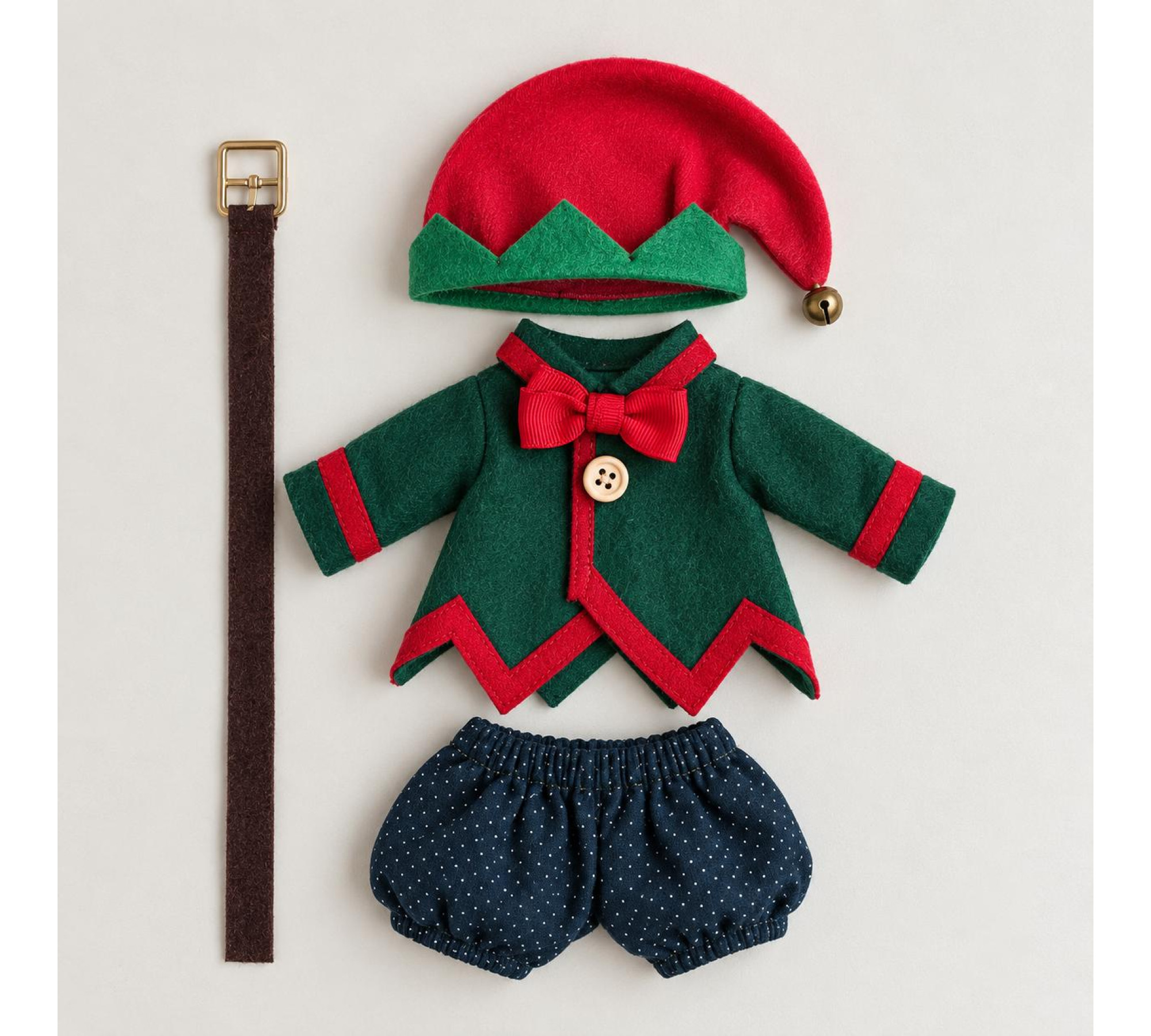 Christmas Elf Outfit Sewing Pattern PDF – Jacket, Shorts, Hat & Belt for 10–11 Inch Dolls