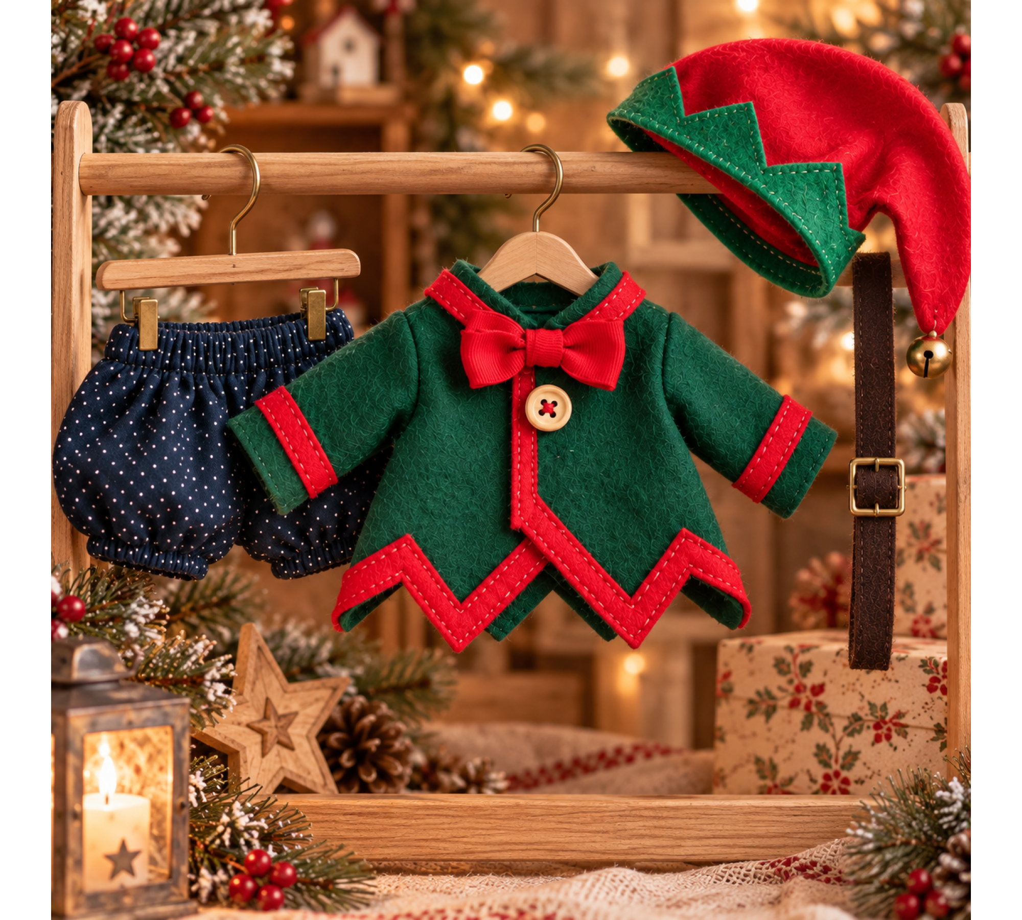 Christmas Elf Outfit Sewing Pattern PDF – Jacket, Shorts, Hat & Belt for 10–11 Inch Dolls