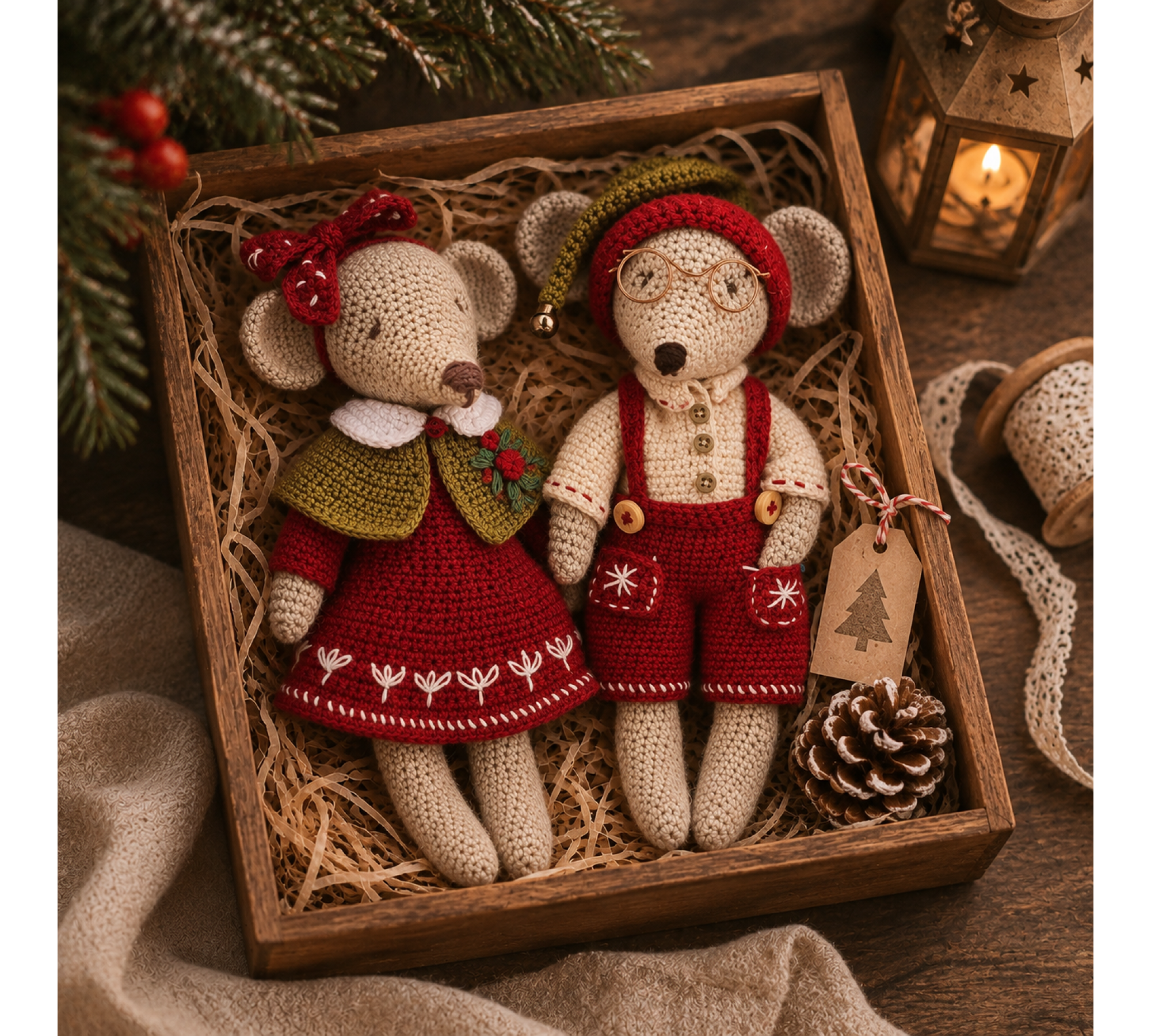 Christmas Mouse Crochet Pattern PDF – Amigurumi Mice with Festive Outfits