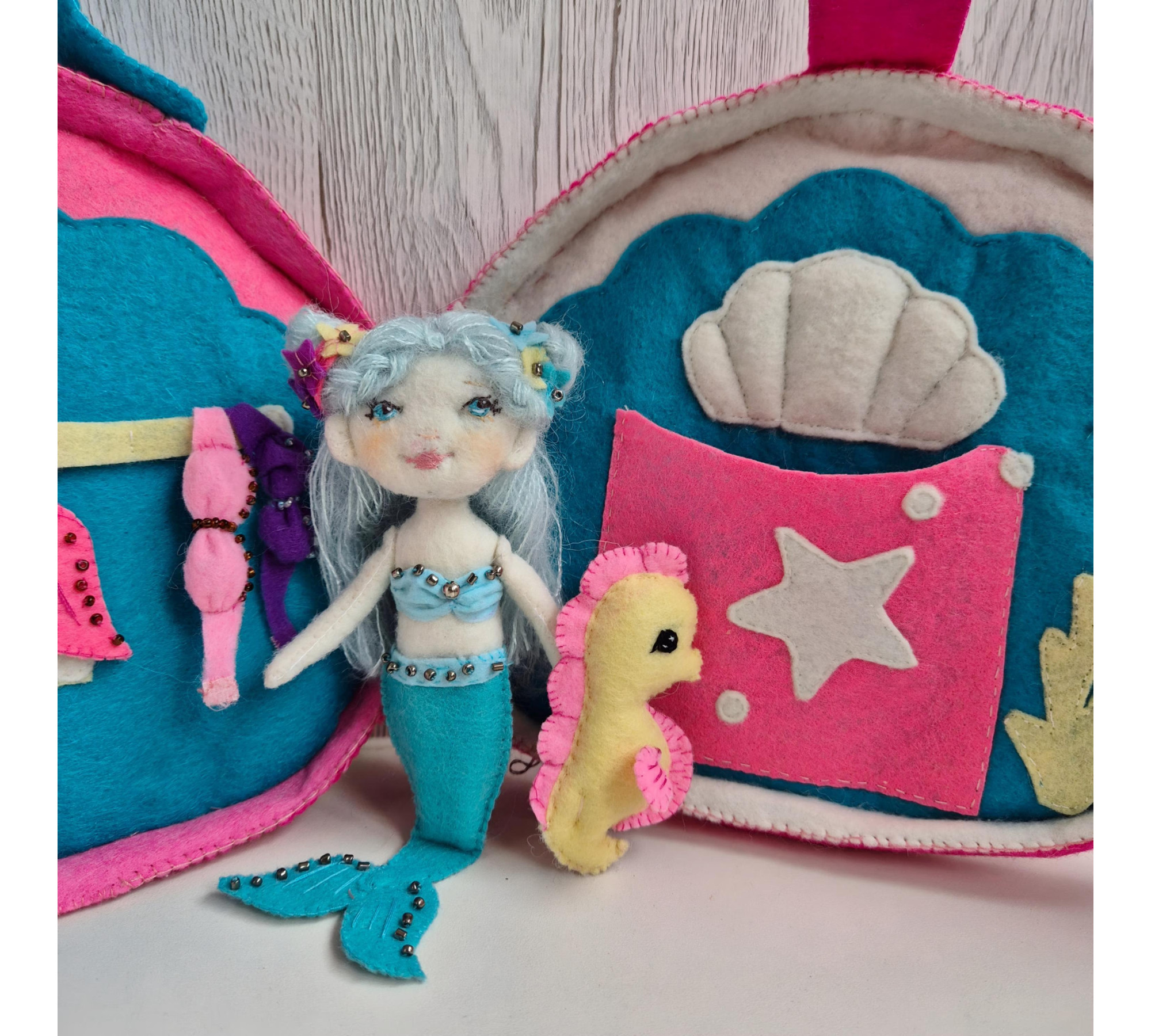 Felt Mermaid Dollhouse Sewing Pattern PDF – Travel Bag with Mermaid Doll