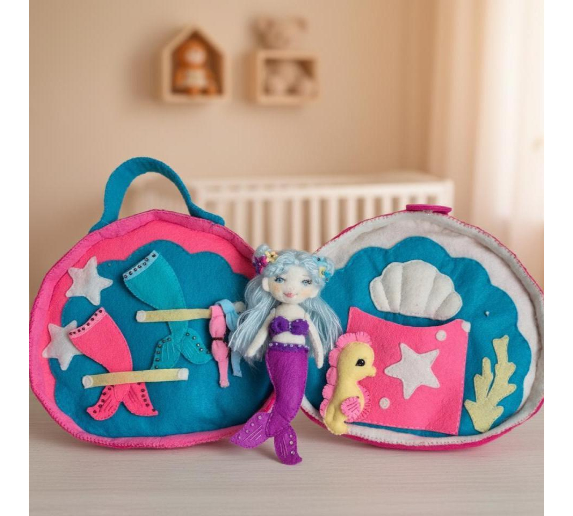 Felt Mermaid Dollhouse Sewing Pattern PDF – Travel Bag with Mermaid Doll Felt Mermaid Dollhouse Sewing Pattern PDF – Travel Bag with Mermaid Doll