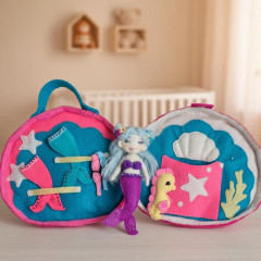 Felt Mermaid Dollhouse Sewing Pattern PDF – Travel Bag with Doll and Seahorse