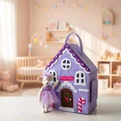 Felt Christmas Dollhouse Sewing Pattern PDF – Mouse House with Furniture for 6 Inch Toys