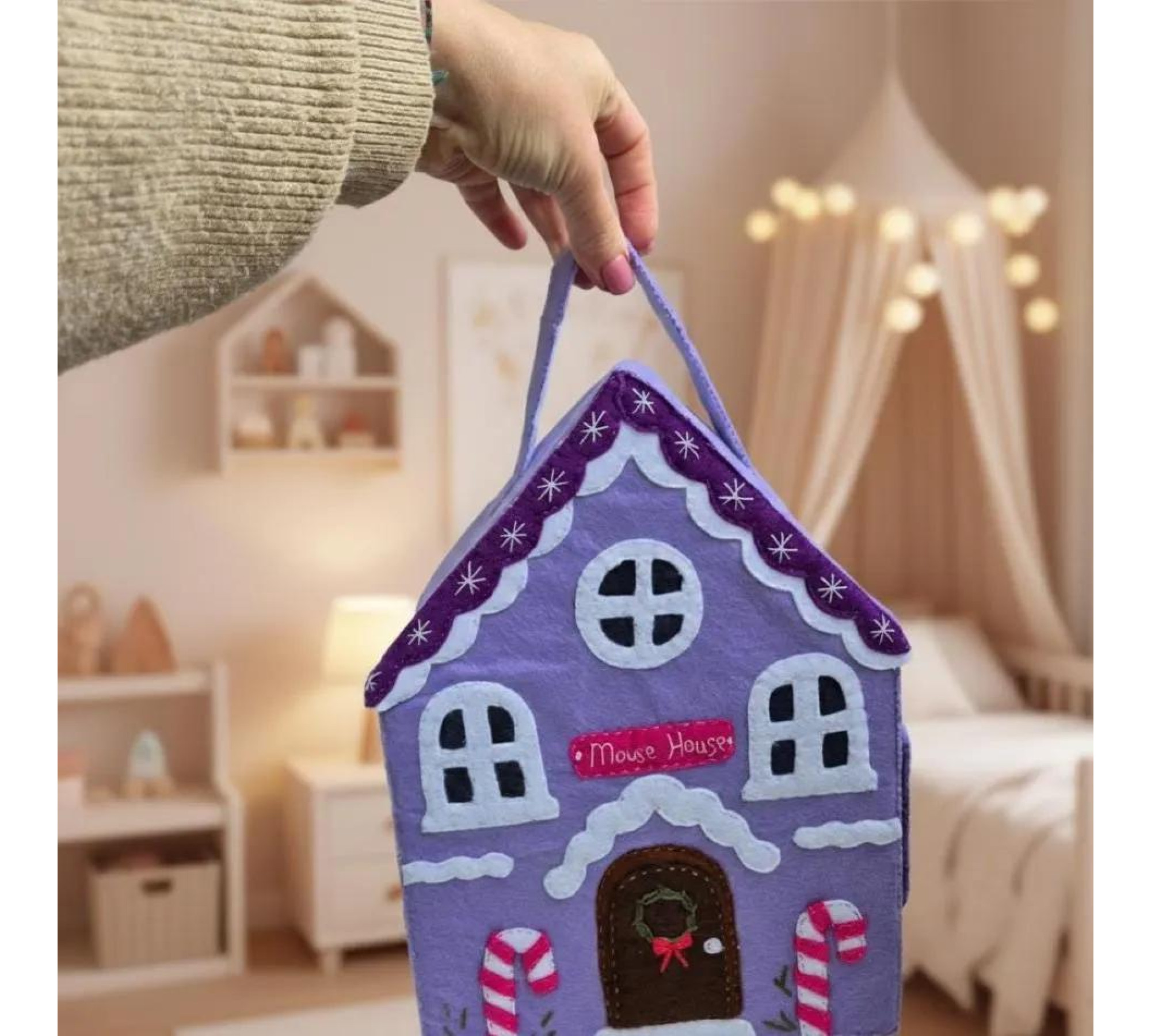 Felt Christmas Dollhouse Sewing Pattern PDF – Mouse House with Furniture