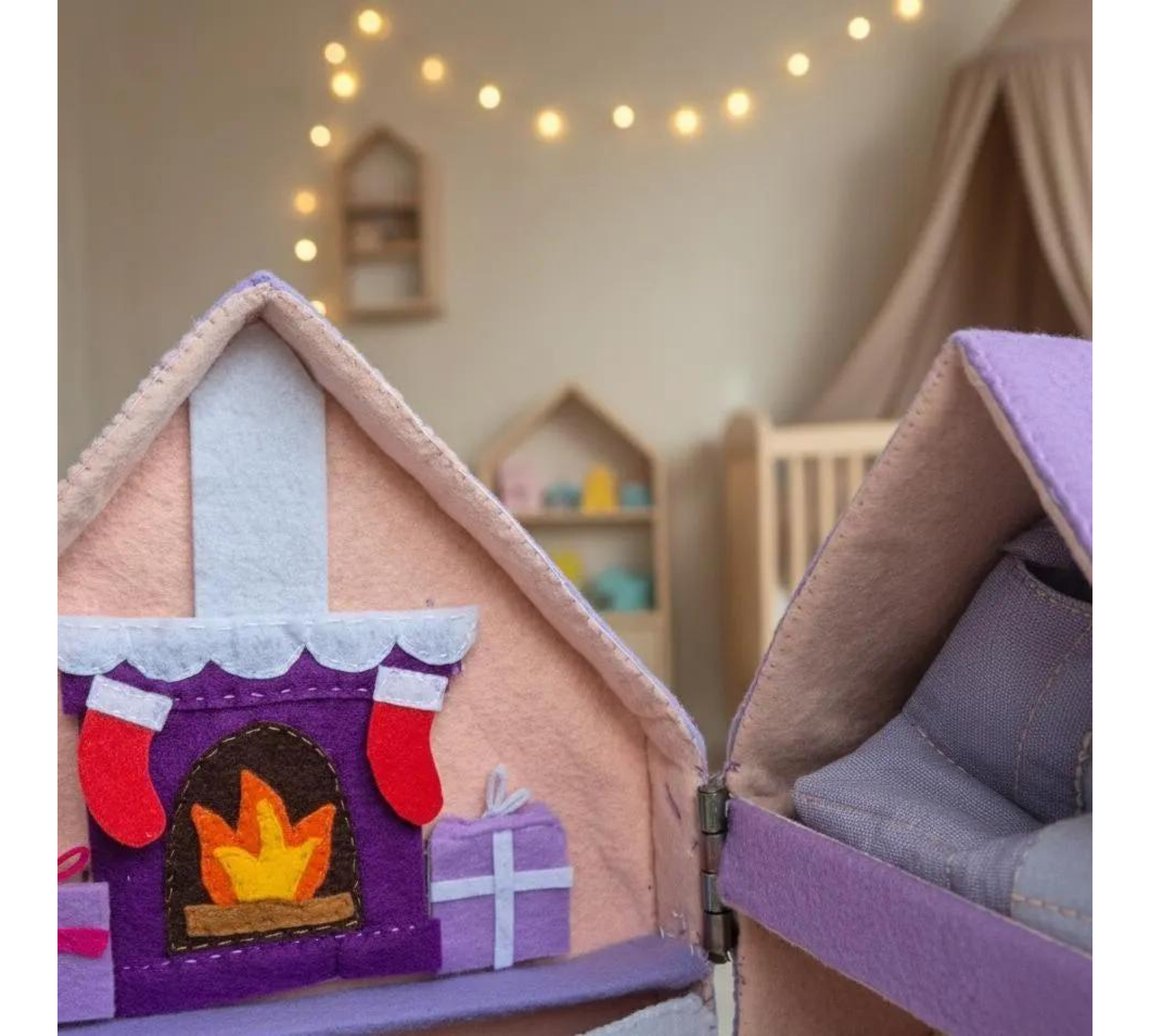 Felt Christmas Dollhouse Sewing Pattern PDF – Mouse House with Furniture