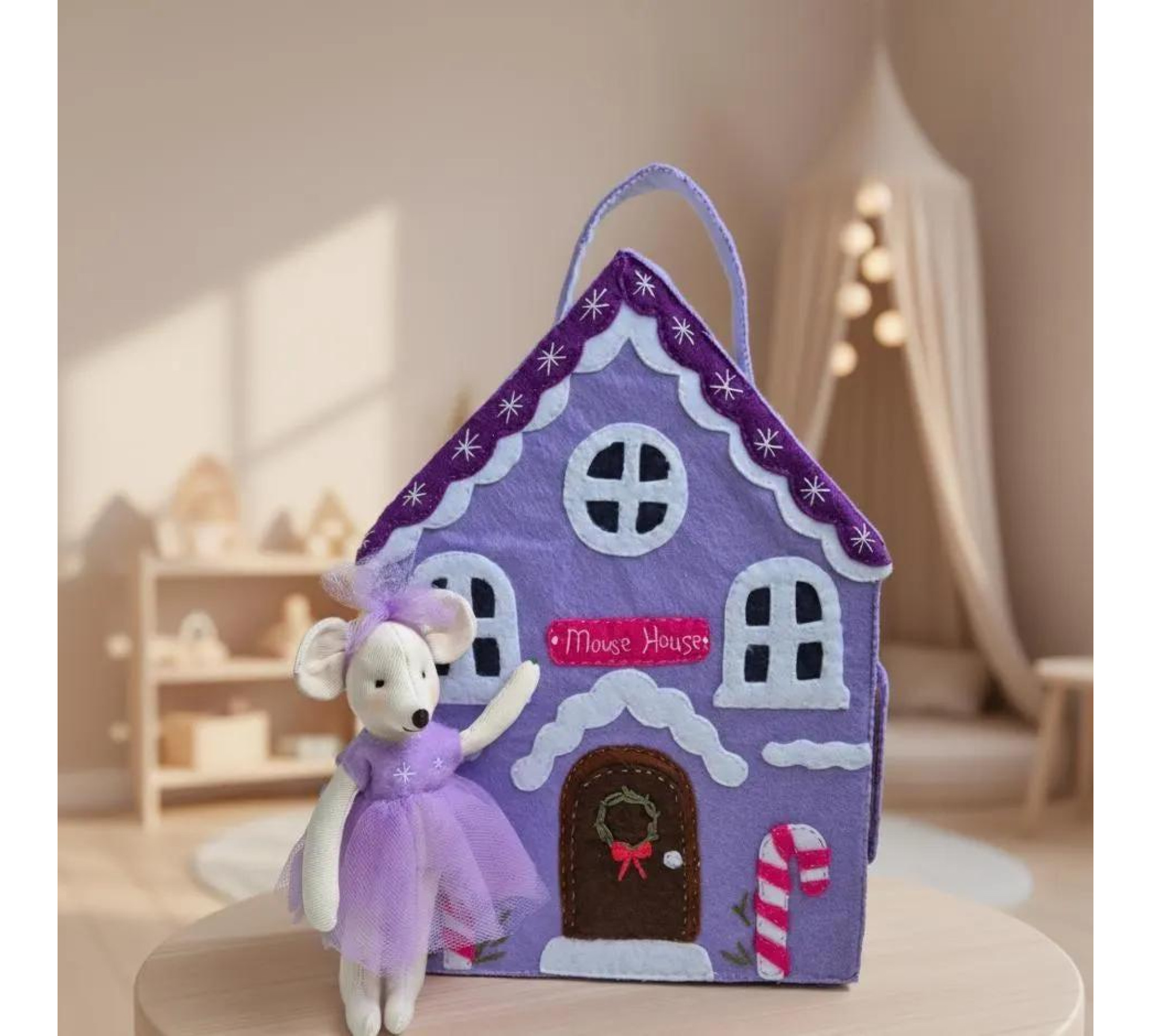 Felt Christmas Dollhouse Sewing Pattern PDF – Mouse House with Furniture