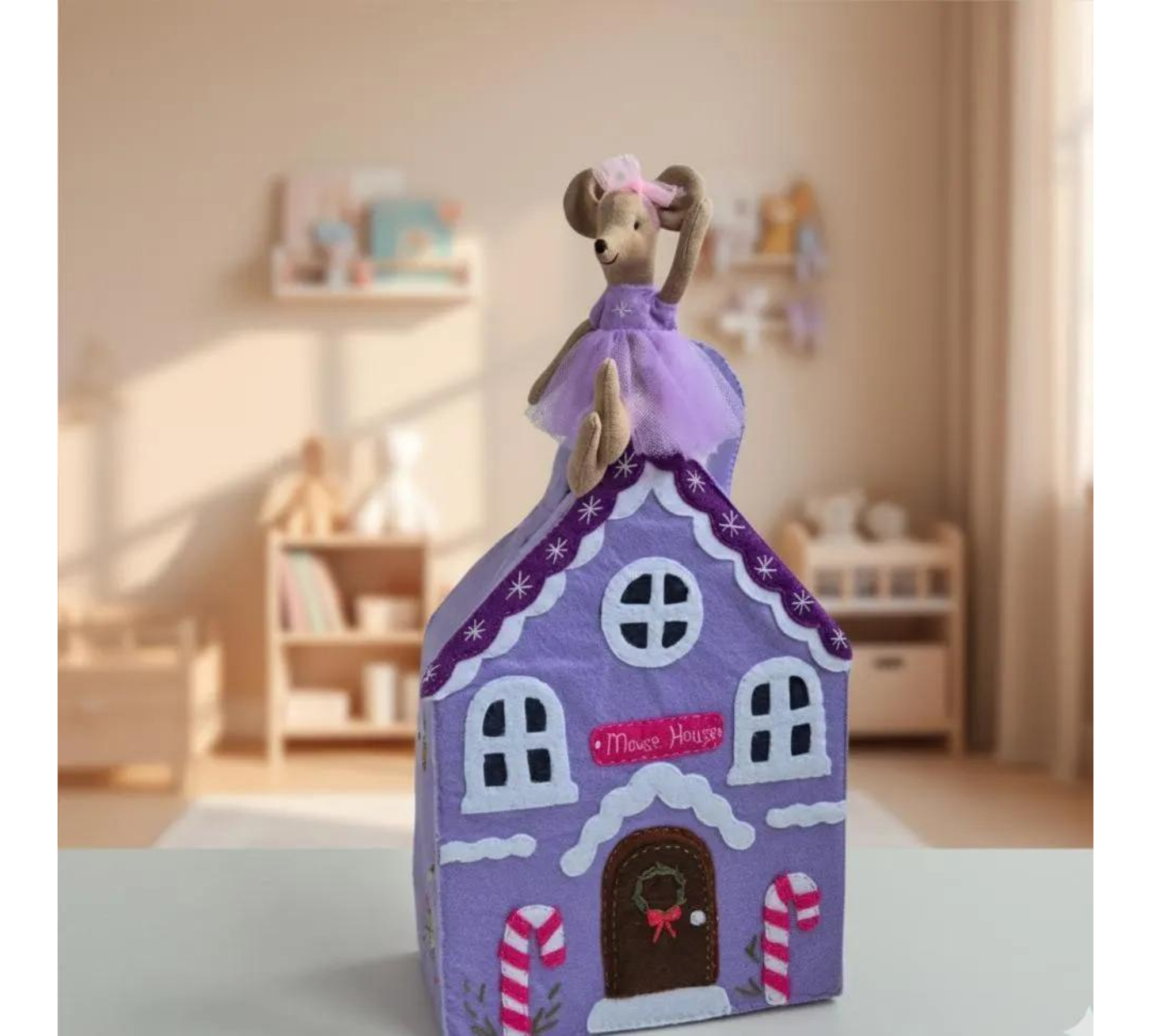 Felt Christmas Dollhouse Sewing Pattern PDF – Mouse House with Furniture