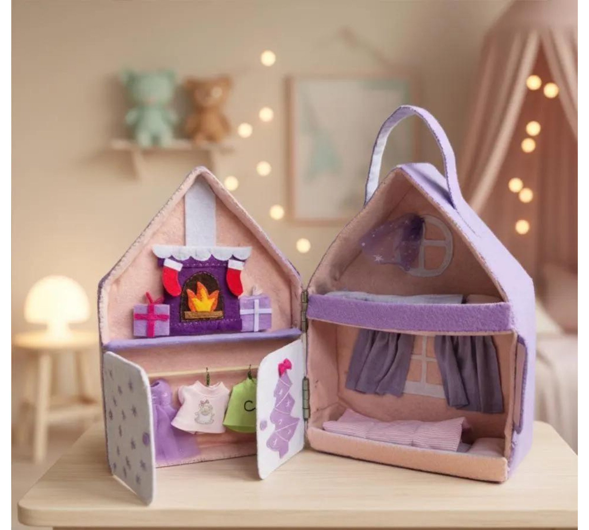 Felt Christmas Dollhouse Sewing Pattern PDF – Mouse House with Furniture