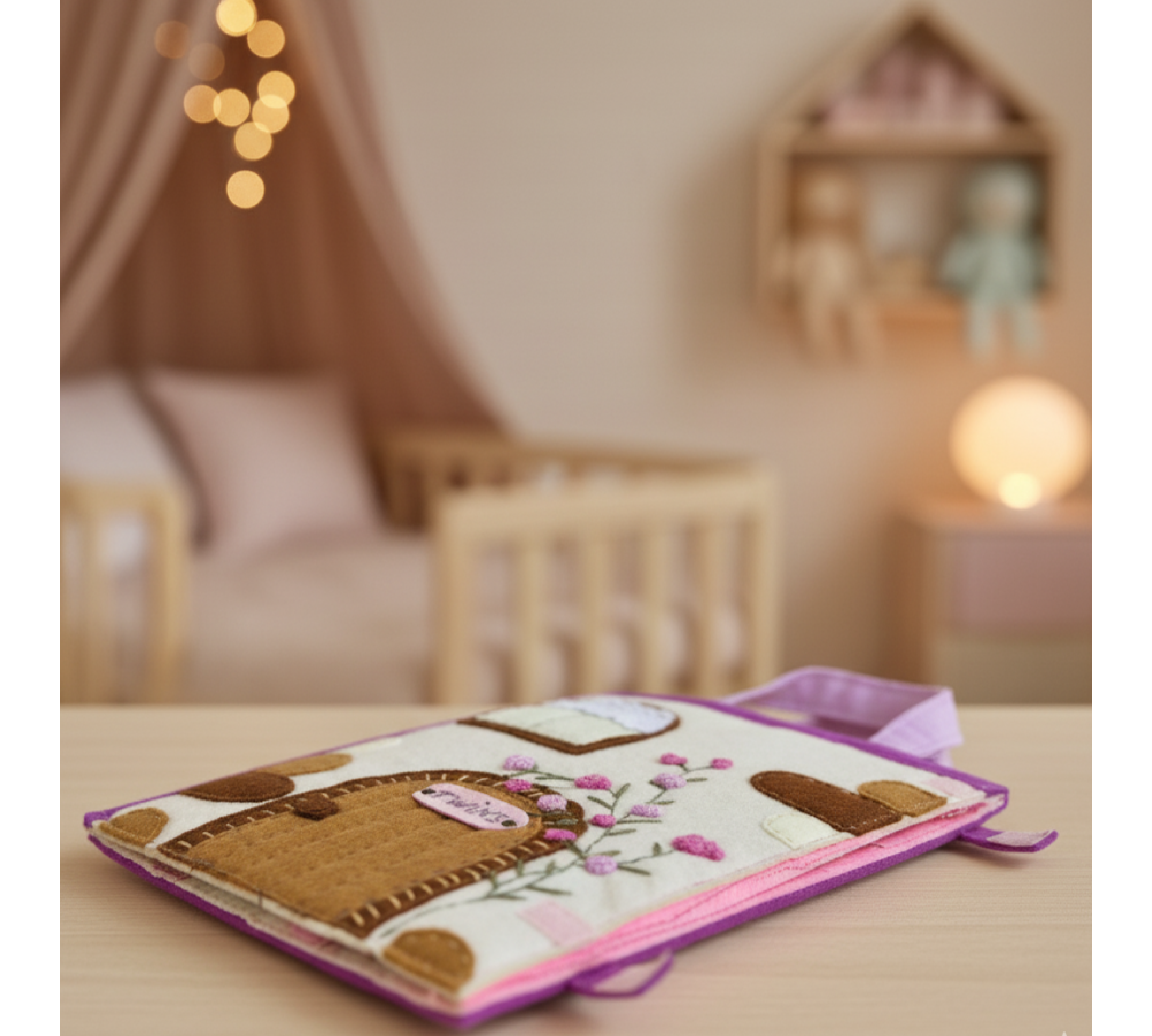 Felt Dollhouse Book Sewing Pattern PDF – Portable Dollhouse with Twin Kittens