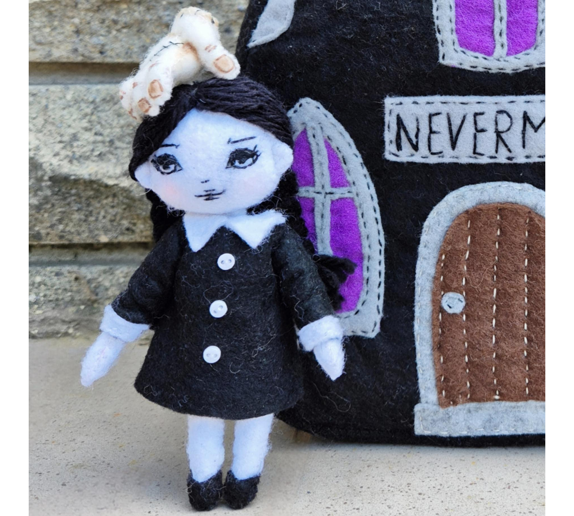 Gothic Dollhouse Sewing Pattern PDF – Wednesday Inspired Doll and Bag