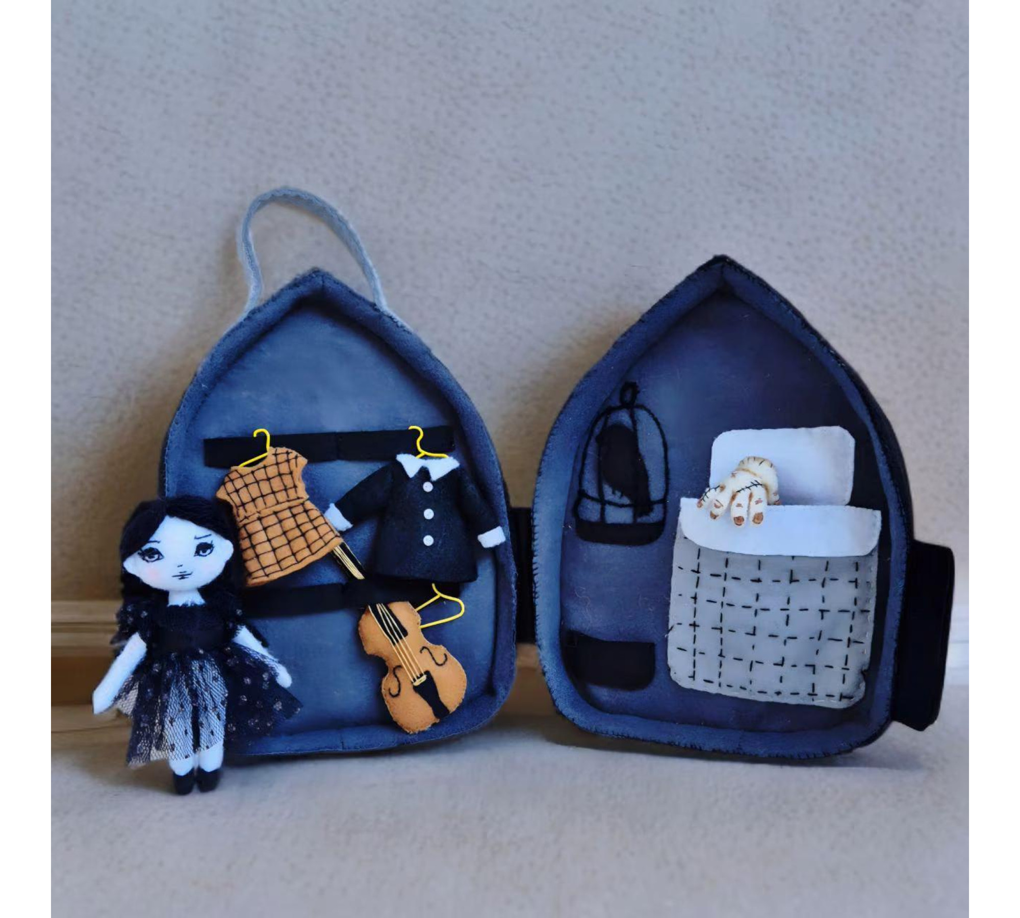 Gothic Dollhouse Sewing Pattern PDF – Wednesday Inspired Doll and Bag