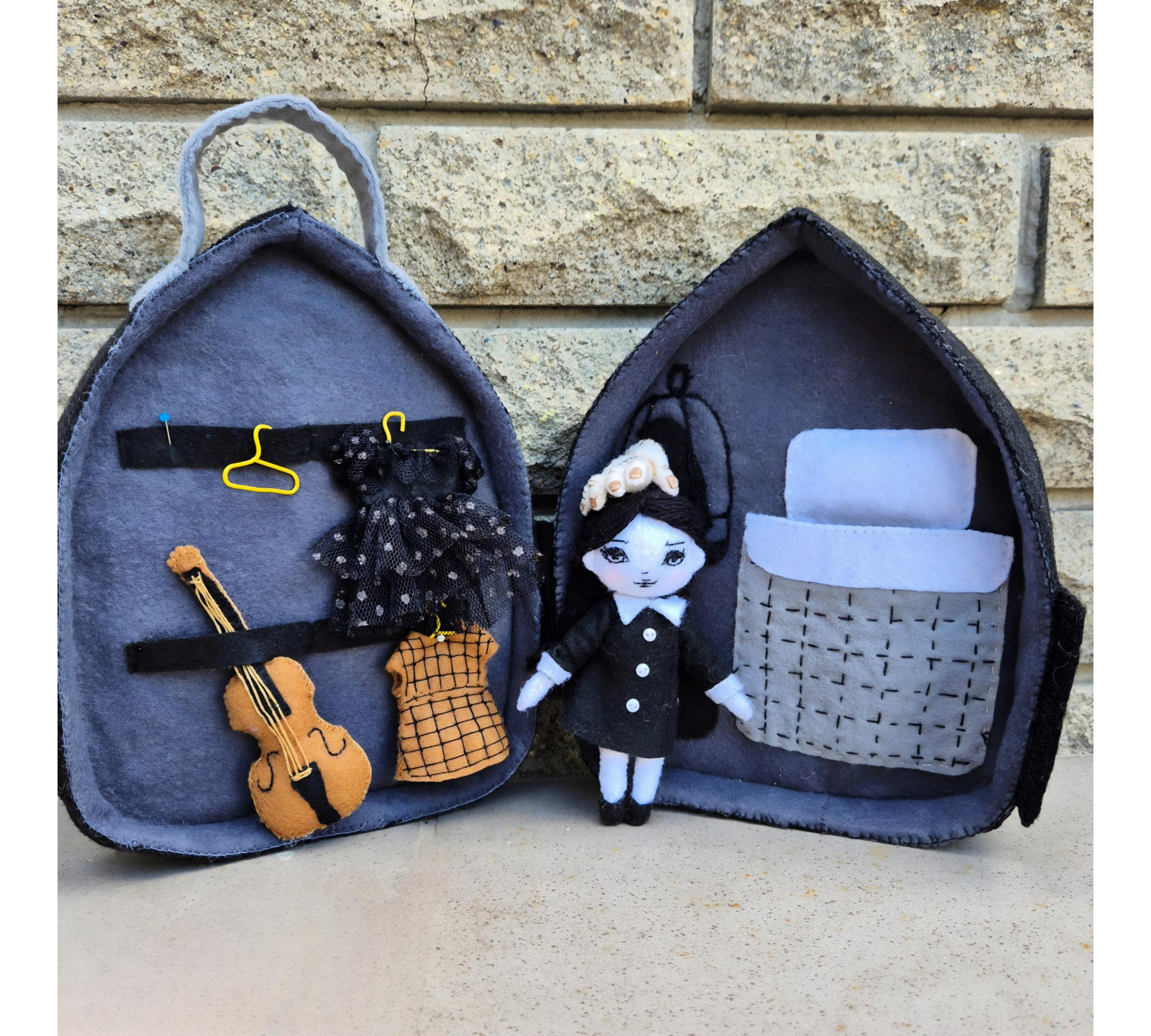 Gothic Dollhouse Sewing Pattern PDF – Wednesday Inspired Doll and Bag