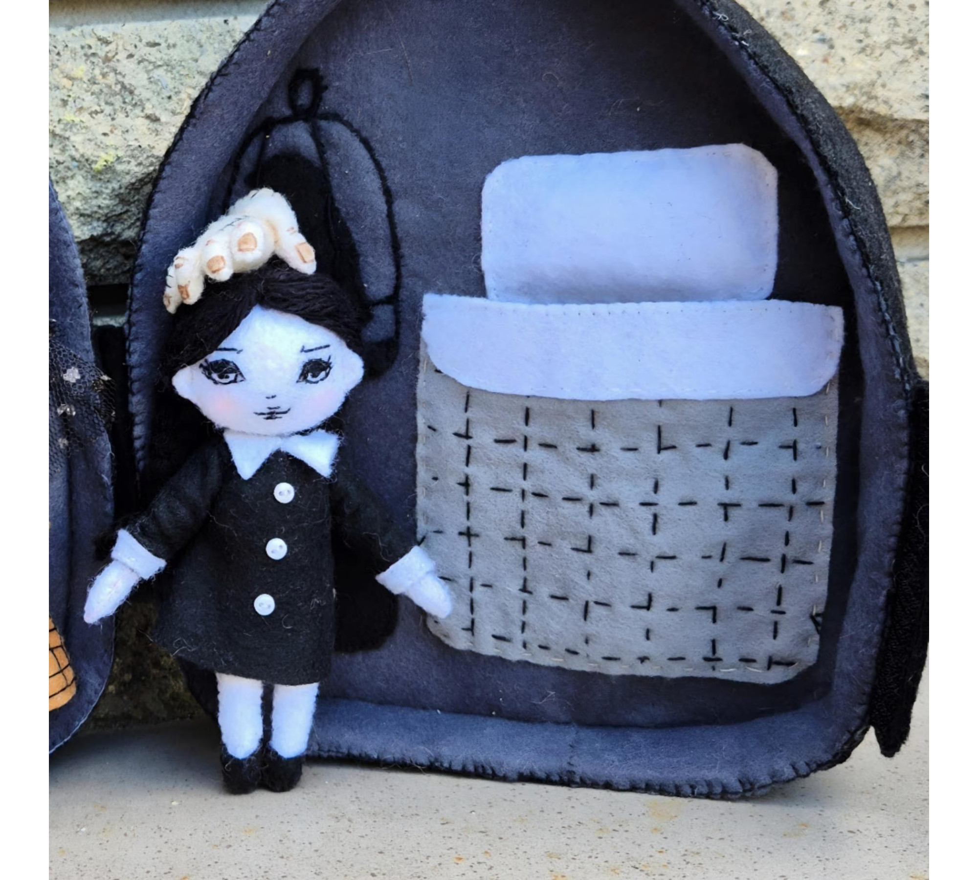 Gothic Dollhouse Sewing Pattern PDF – Wednesday Inspired Doll and Bag
