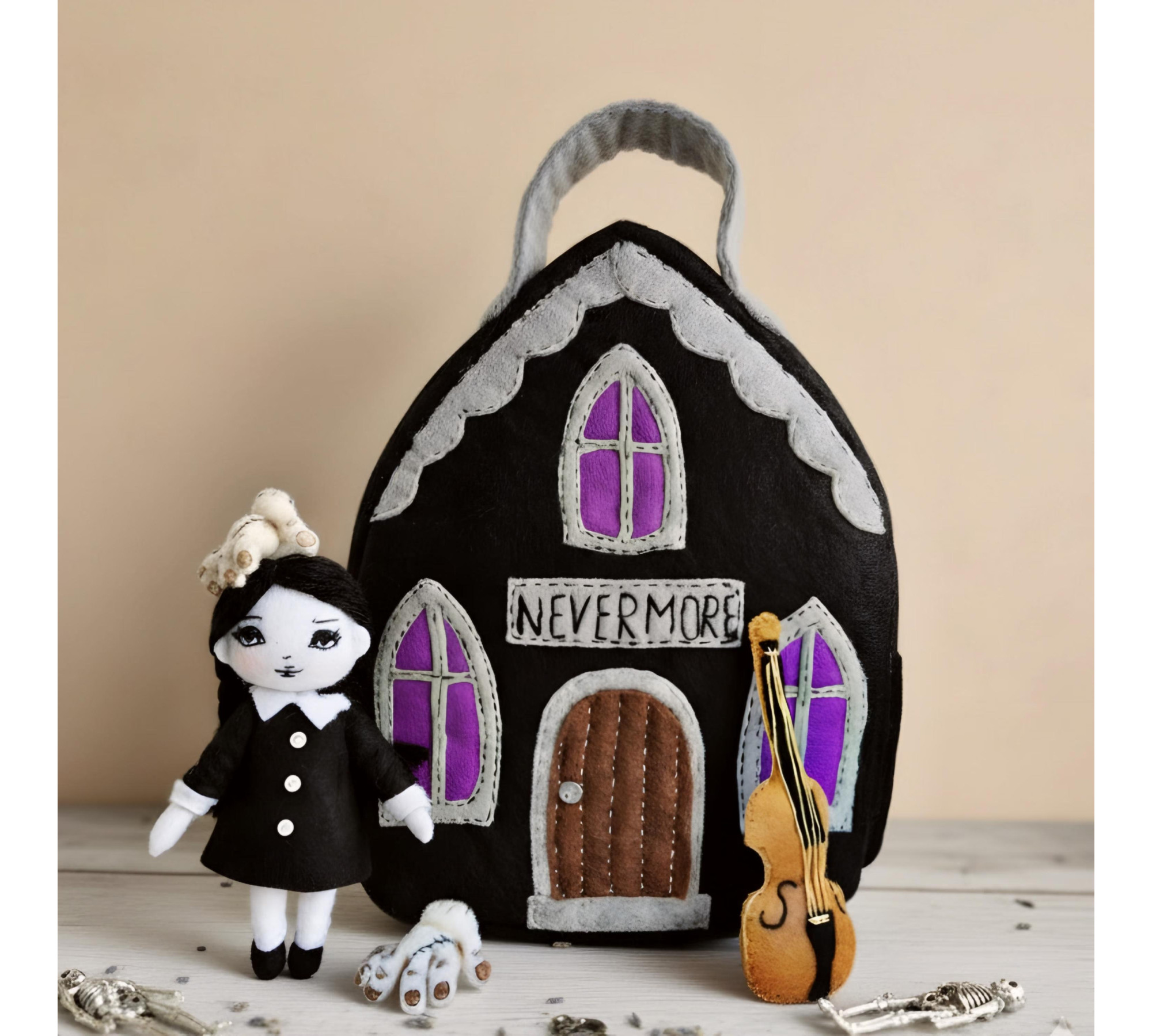 Gothic Dollhouse Sewing Pattern PDF – Wednesday Inspired Doll and Bag