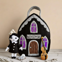 Gothic Dollhouse Sewing Pattern PDF – Wednesday Inspired Bag with Doll and Accessories