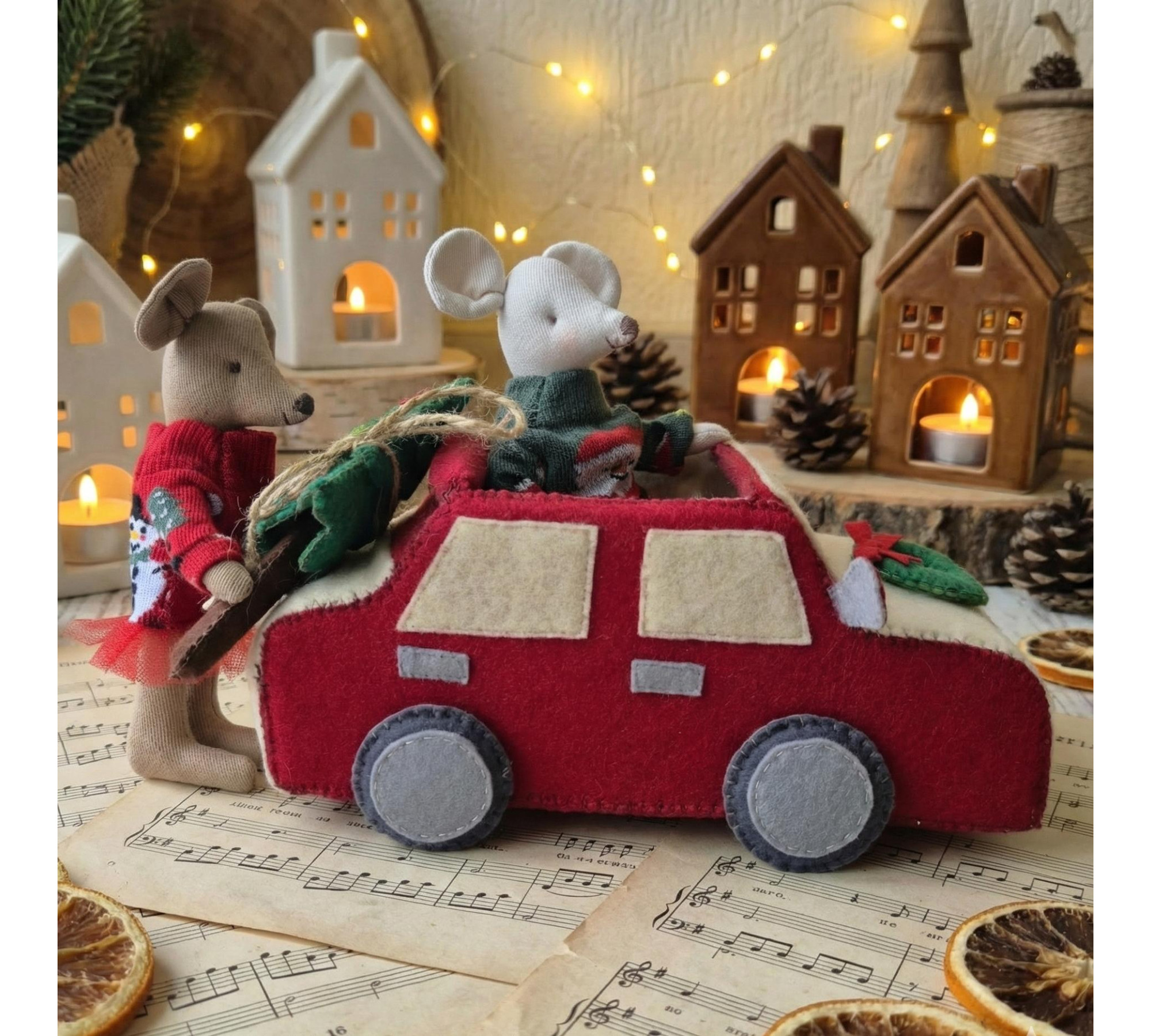 Christmas Felt Car Sewing Pattern PDF – Doll Accessory for 15–22 cm Toys