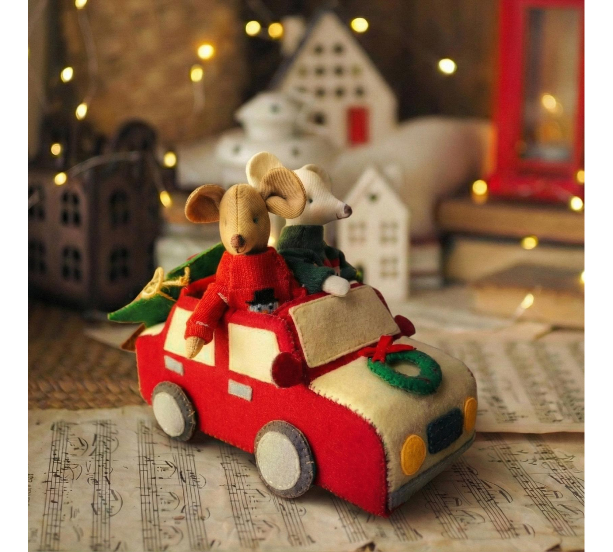 Christmas Felt Car Sewing Pattern PDF – Doll Accessory for 15–22 cm Toys