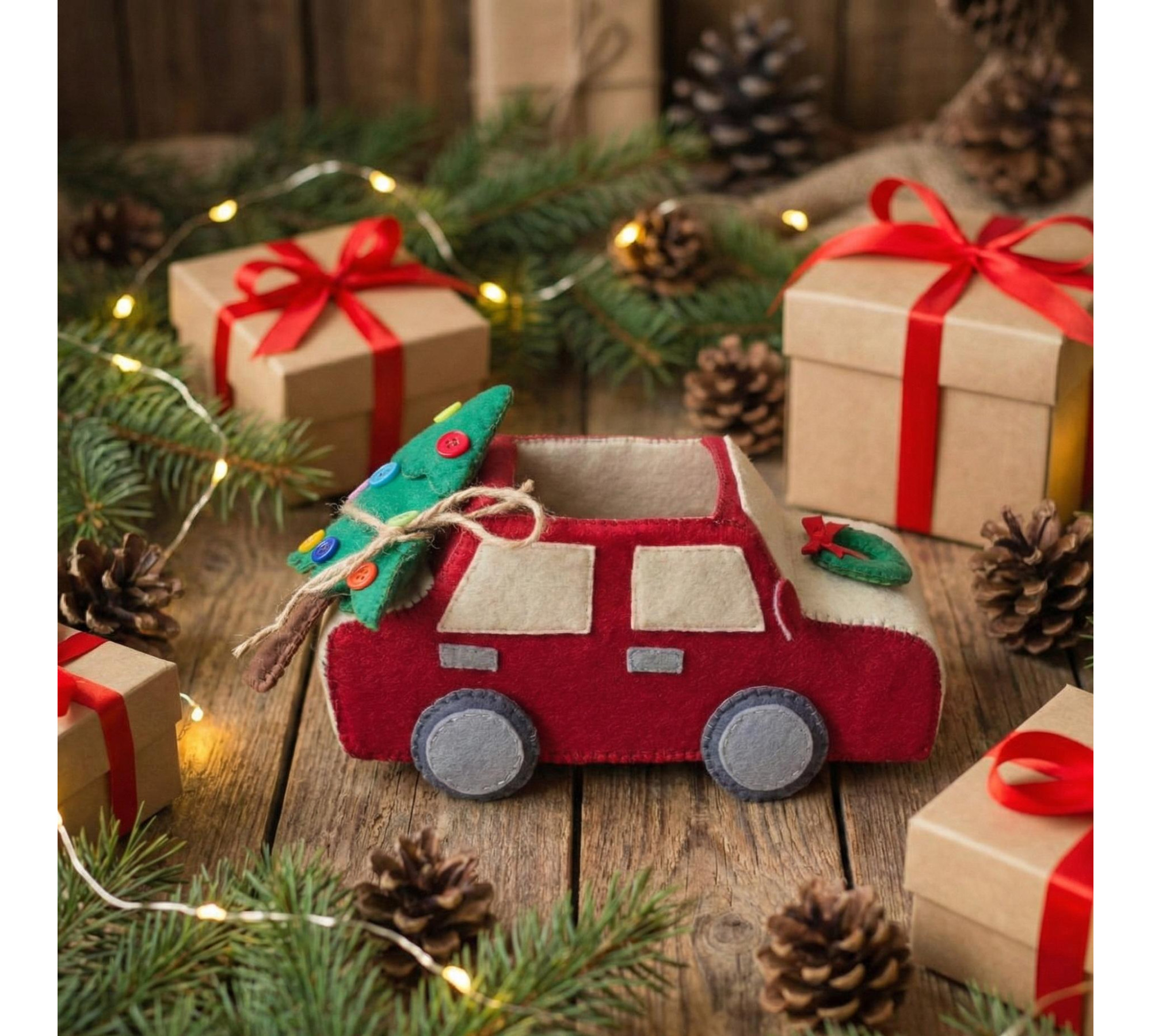 Christmas Felt Car Sewing Pattern PDF – Doll Accessory for 15–22 cm Toys