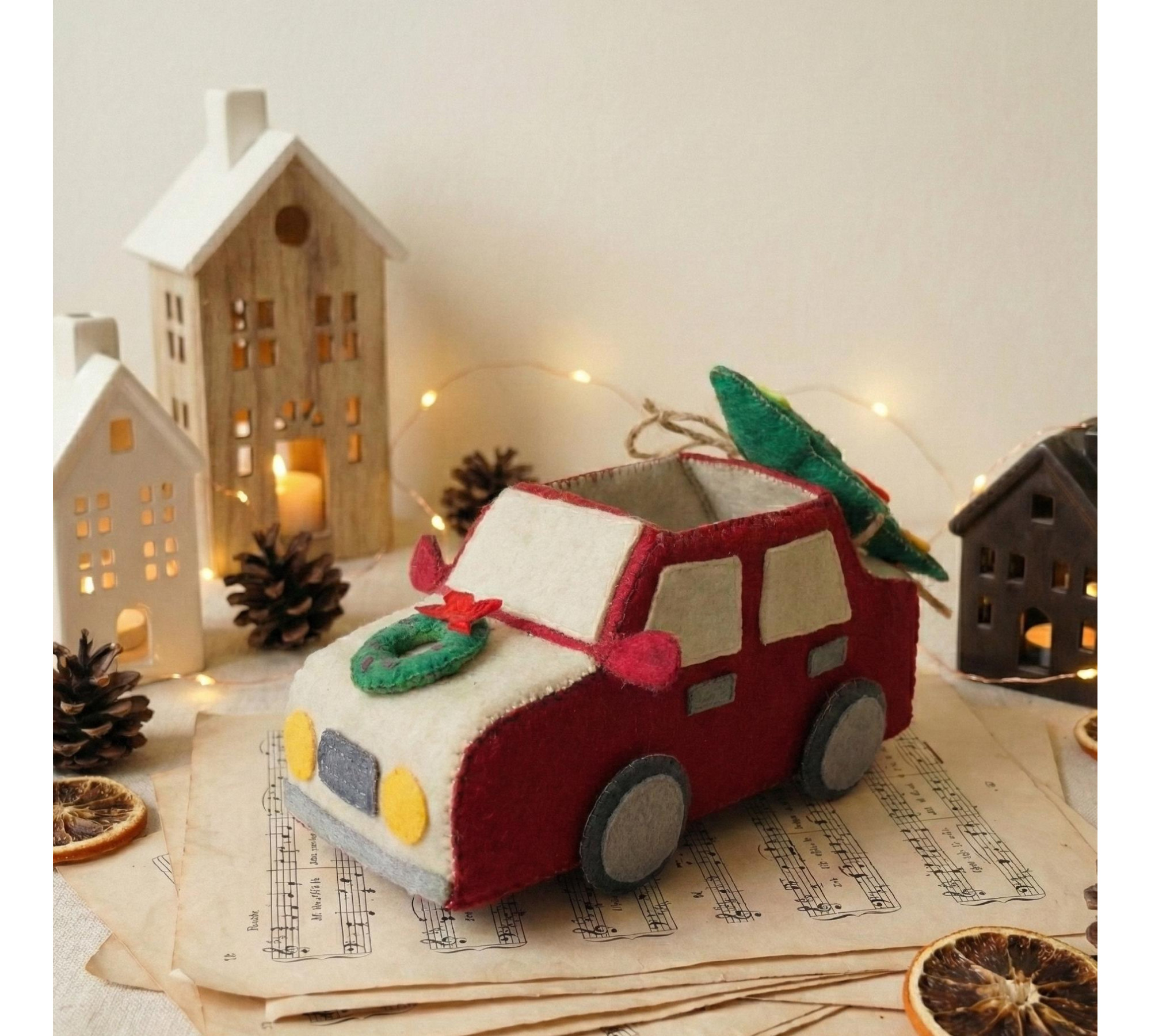 Christmas Felt Car Sewing Pattern PDF – Doll Accessory for 15–22 cm Toys