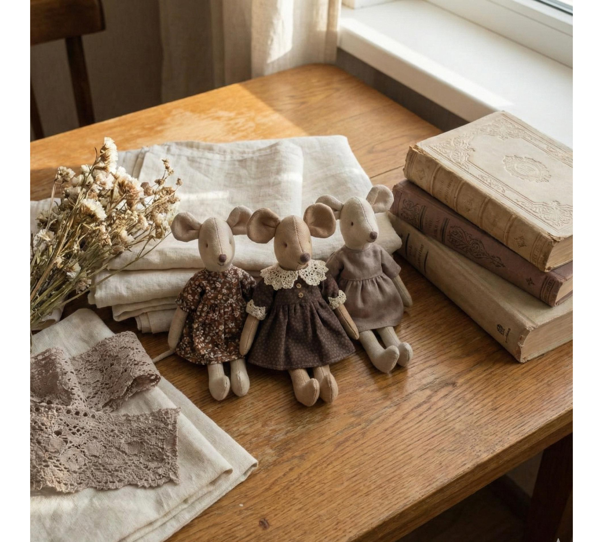 Mouse Family Sewing Pattern PDF – Cute Stuffed Mice with Clothes (Soft Doll Tutorial)