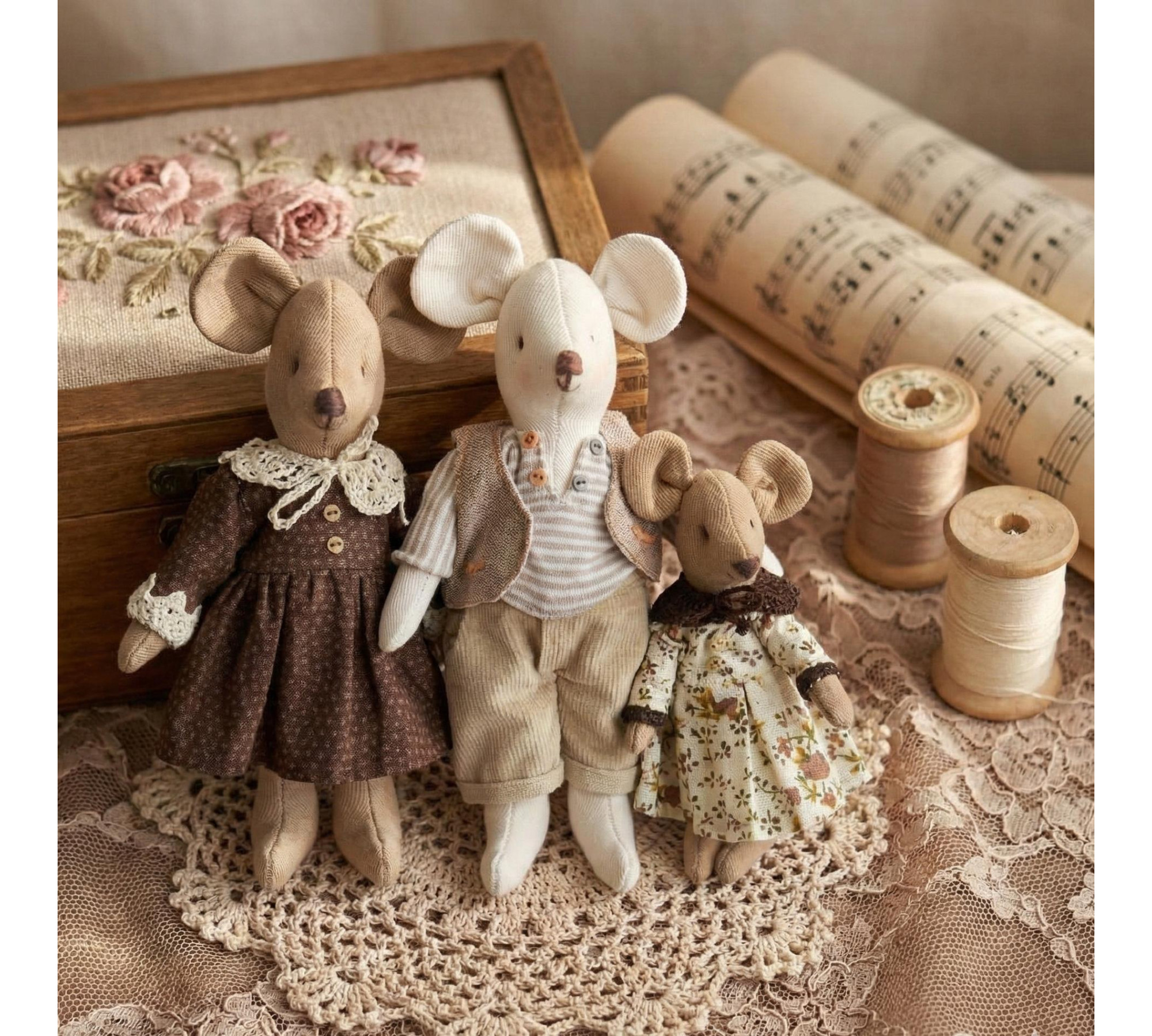 Mouse Family Sewing Pattern PDF – Cute Stuffed Mice with Clothes (Soft Doll Tutorial)
