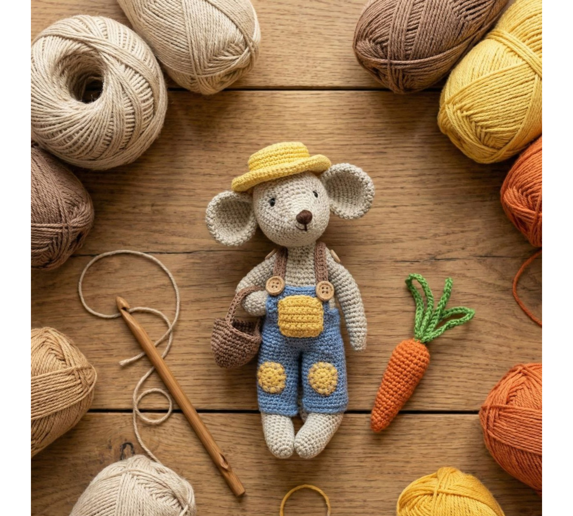 Crochet Mouse Pattern PDF – Amigurumi Mouse with Gardener Outfit