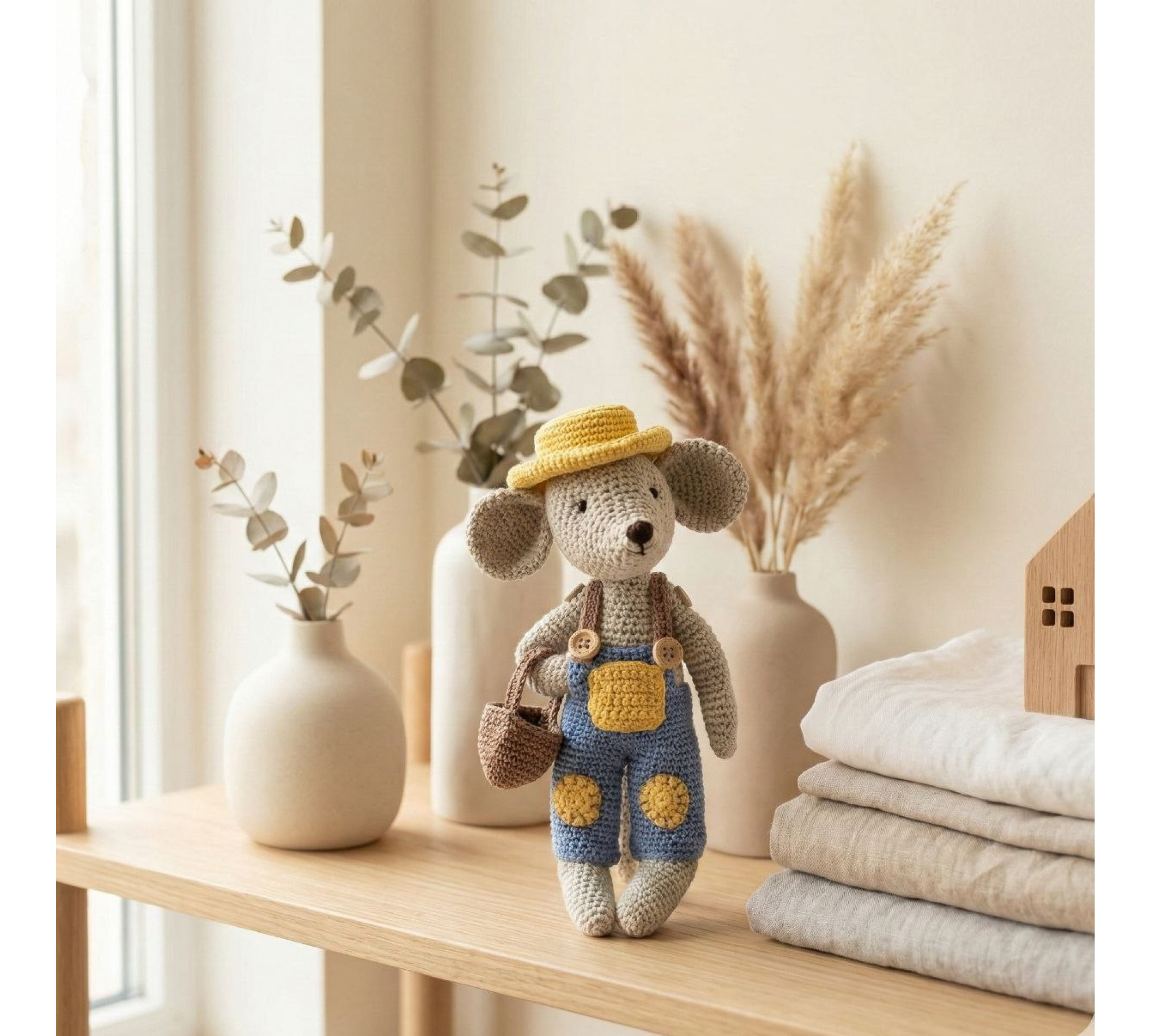 Crochet Mouse Pattern PDF – Amigurumi Mouse with Gardener Outfit