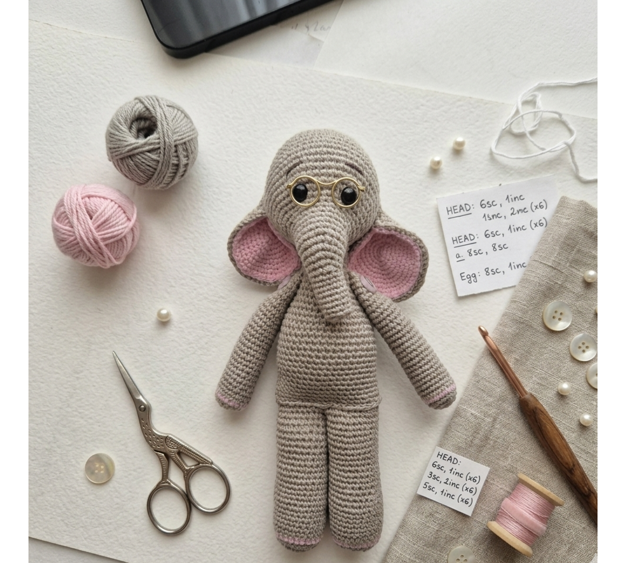 Elephant Crochet Pattern PDF – Amigurumi Elephant Toy 21 cm