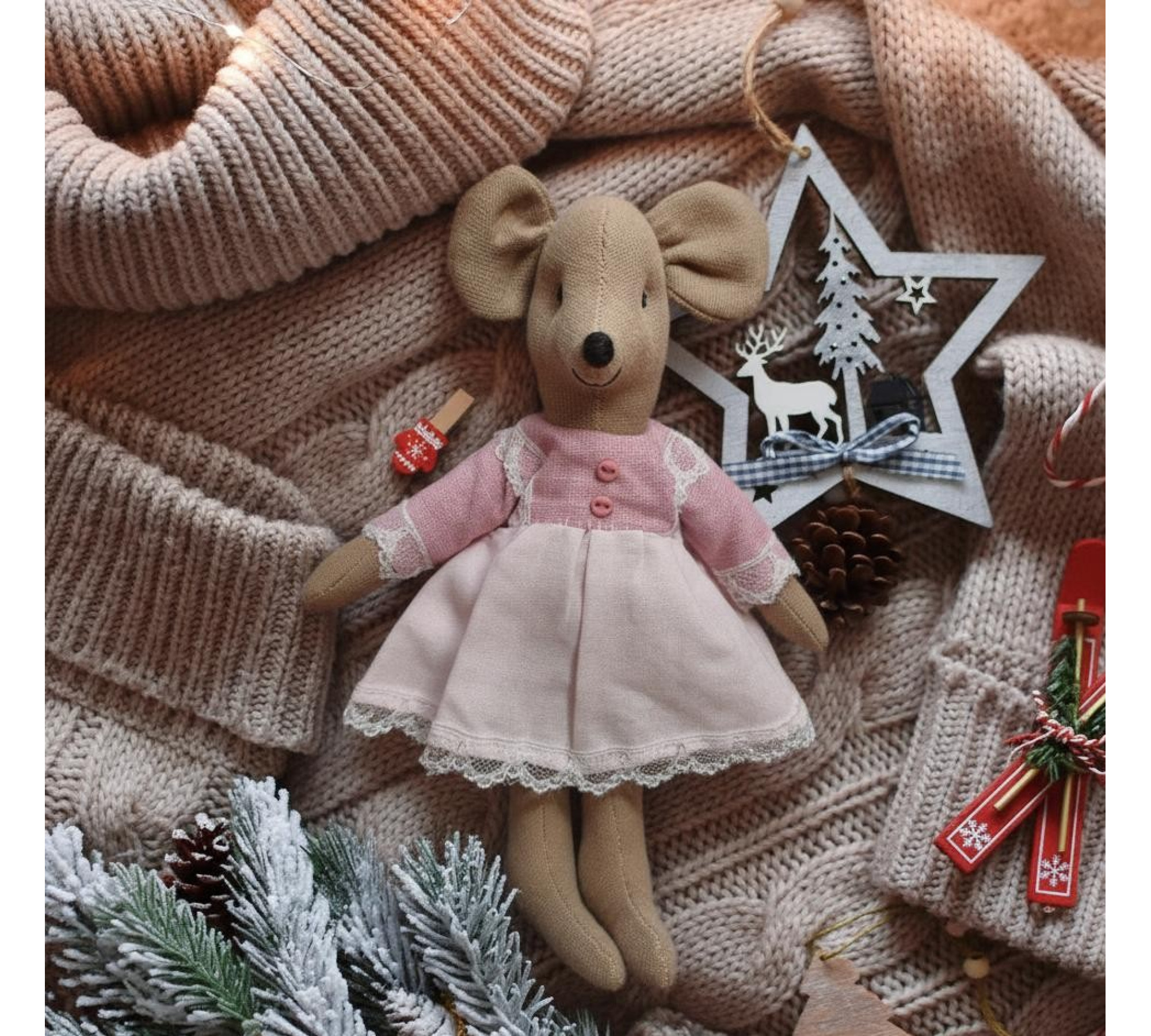 Christmas Mouse Sewing Pattern PDF – Felt Mice with Festive Clothes (Santa Outfit, 6 inch)